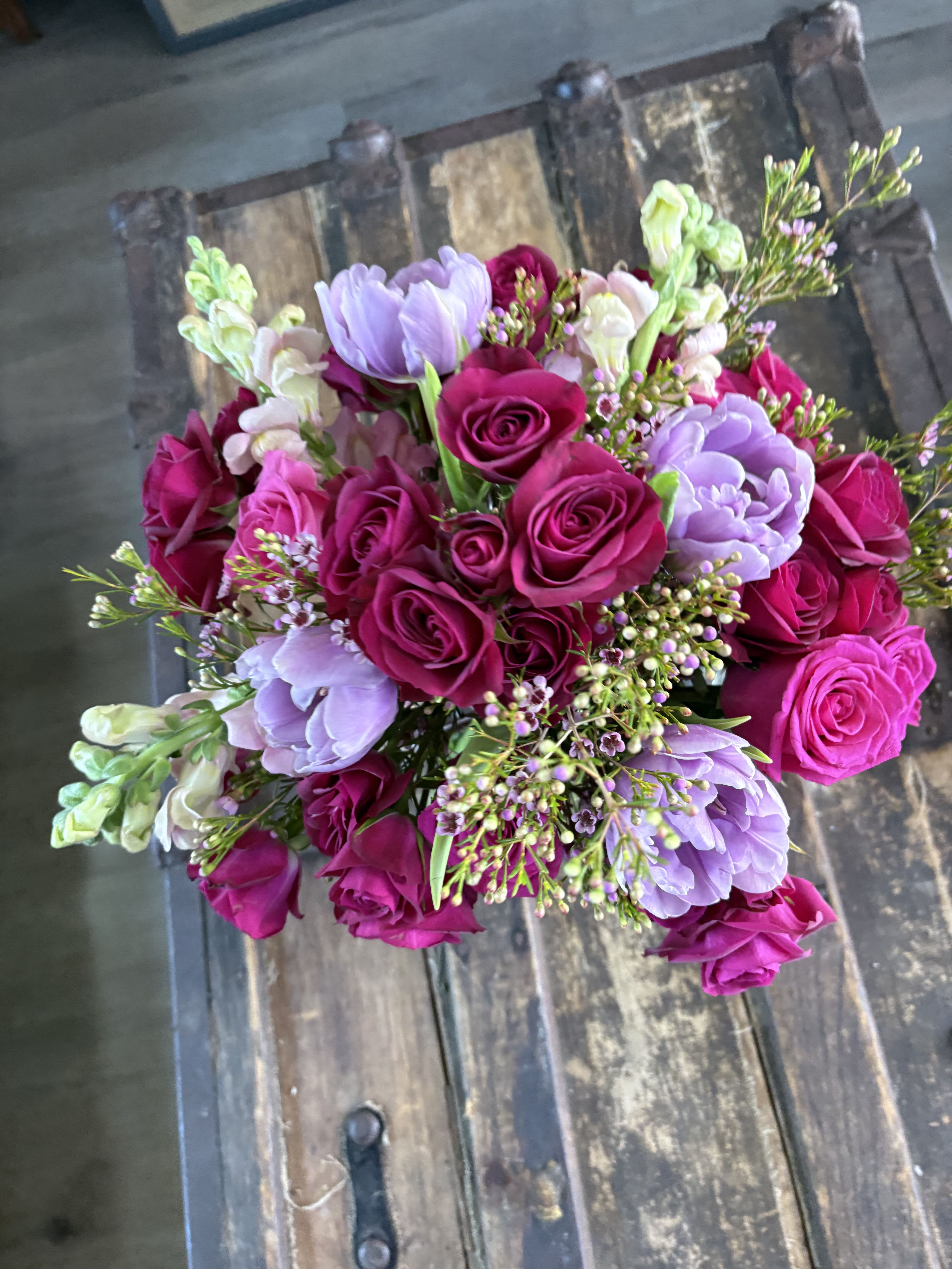Lavender Bliss Bowl Lavender Bliss Bowl - This enchanting floral arrangement features a soft blend of pinks and purples, arranged gracefully in a chic bowl. The soothing hues evoke feelings of tranquility and romance, making it a perfect centerpiece for any occasion or a thoughtful gift to brighten someone's day. The design's simplicity and elegance offer a refined touch to any space, effortlessly enhancing its beauty