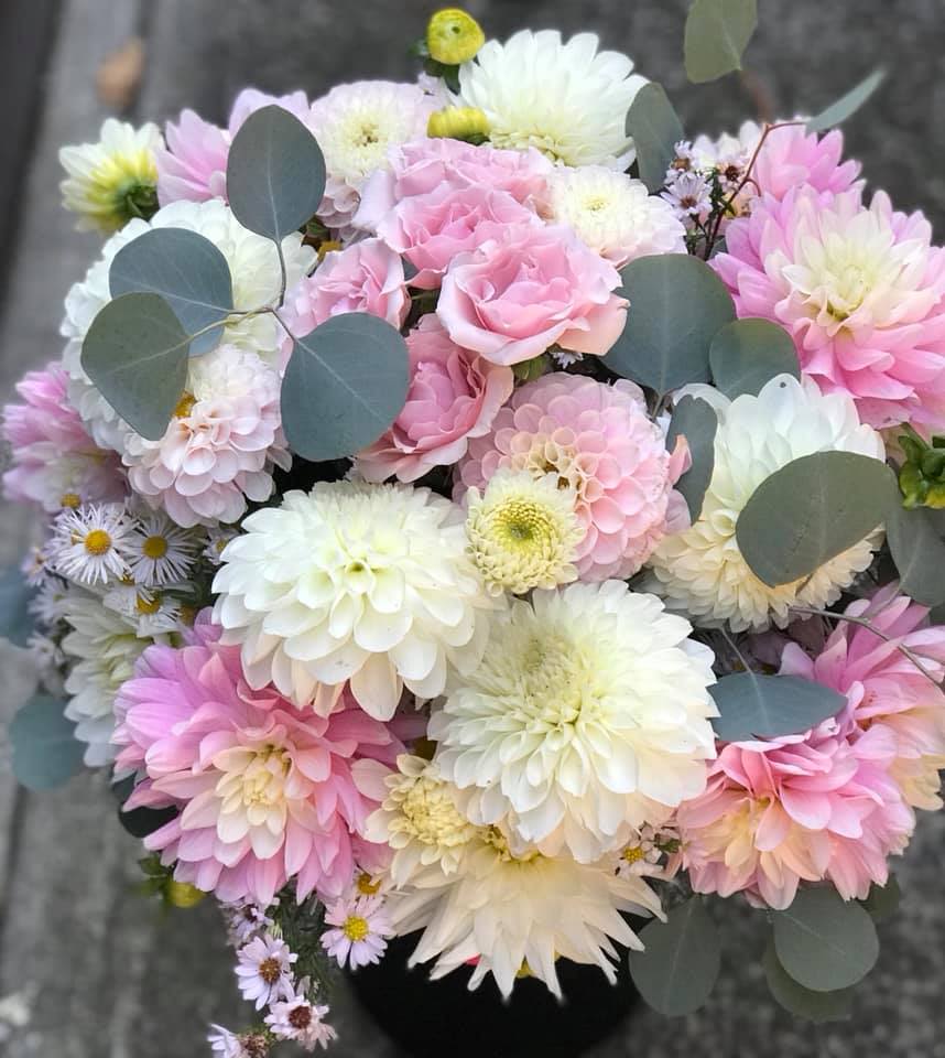 elegant pink - An artistic and soft arrangement is a pleaser and interesting as it is impressive. soft pink and White is an architectural design give this arrangement its unique appeal. Wrap or Vase same price  APPROXIMATE DIMENSIONS       12&quot;W X 18&quot;H Standard                                                            14&quot;W X 22&quot;H Deluxe                                                           16&quot;W X 25&quot;H   Premium  