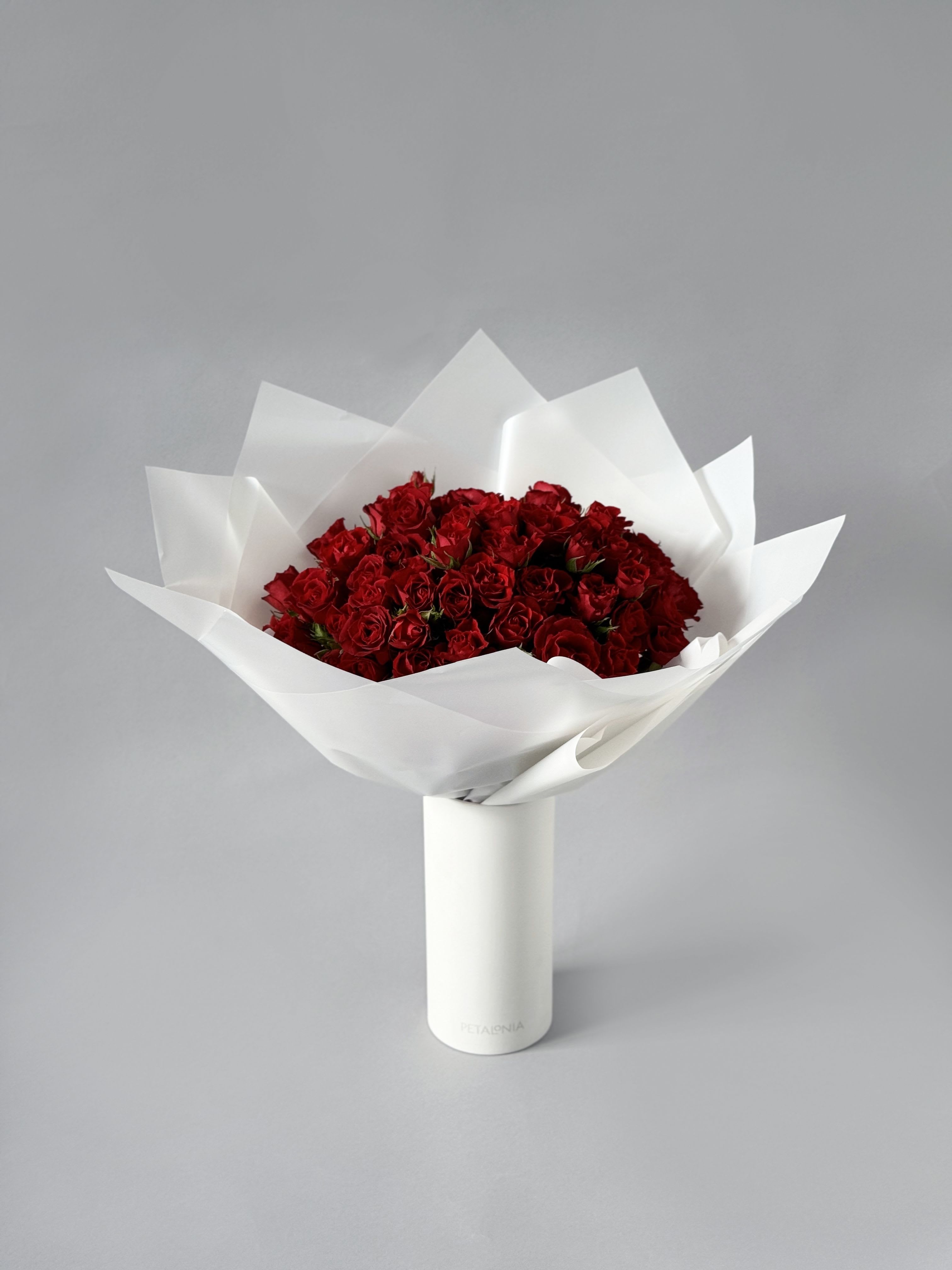 100 Preserved Red Mini Roses in a Signature Petalonia Vase and Tote - Experience timeless beauty with our preserved mini rose arrangement, elegantly displayed in a stylish vase and delivered in a signature Petalonia tote. Preserved roses are real roses that undergo a special preservation process, maintaining their natural look and softness for up to 3 years—with no water or maintenance required. A stunning, long-lasting gift, perfect for any occasion, offering elegance that endures.  Vase Dimensions 3.75” x 8.25”  100 Mini Roses  Note: Preserved flower arrangements may take up to 3 business days to be made. Please call Petalonia if you need expedited service.