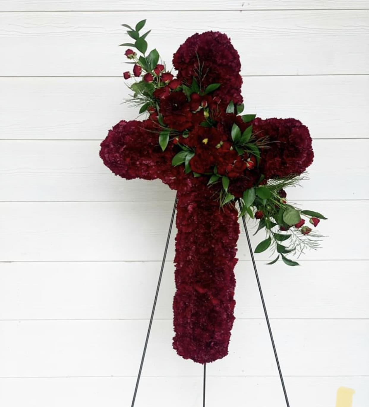 Burgundy Sympathy Cross Burgundy Sympathy Cross - Burgundy cross made of red flowers