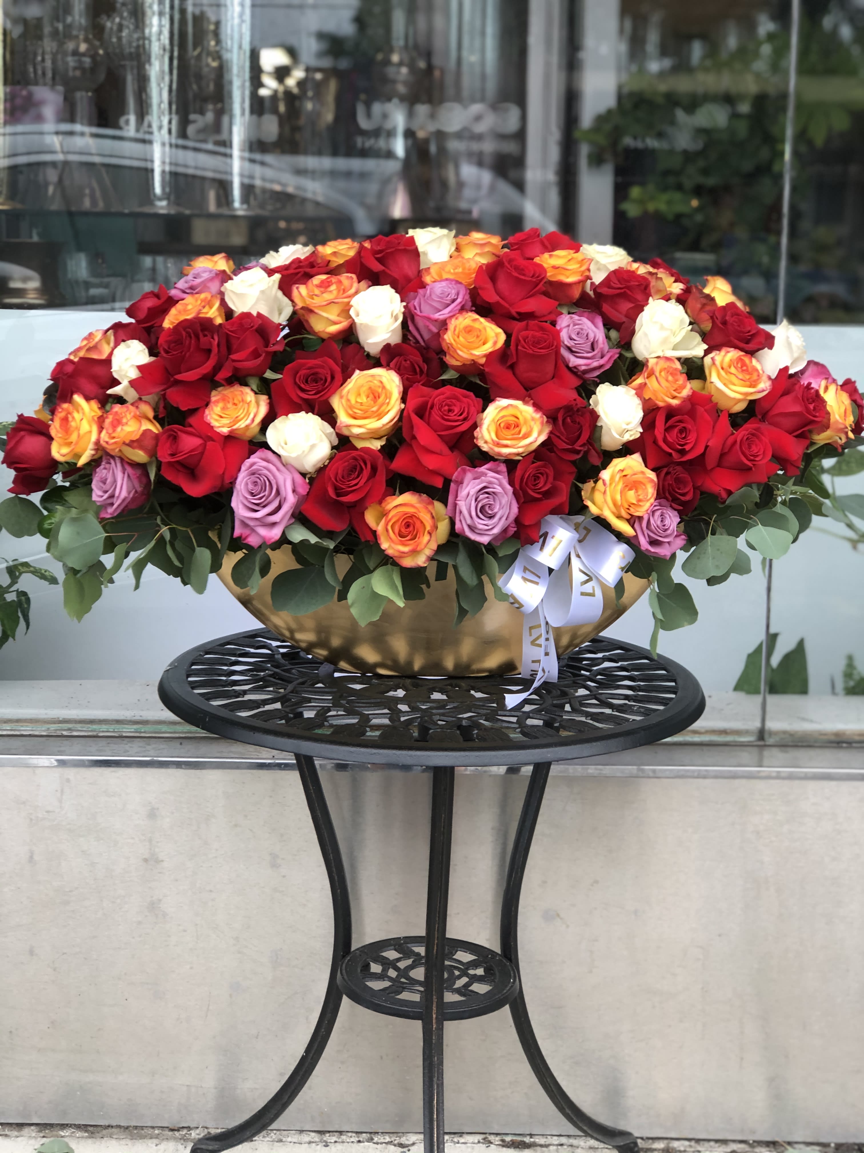 Gorgeous Arrangement of Roses - Mixed Arrangement of orange, red, white, and pink roses