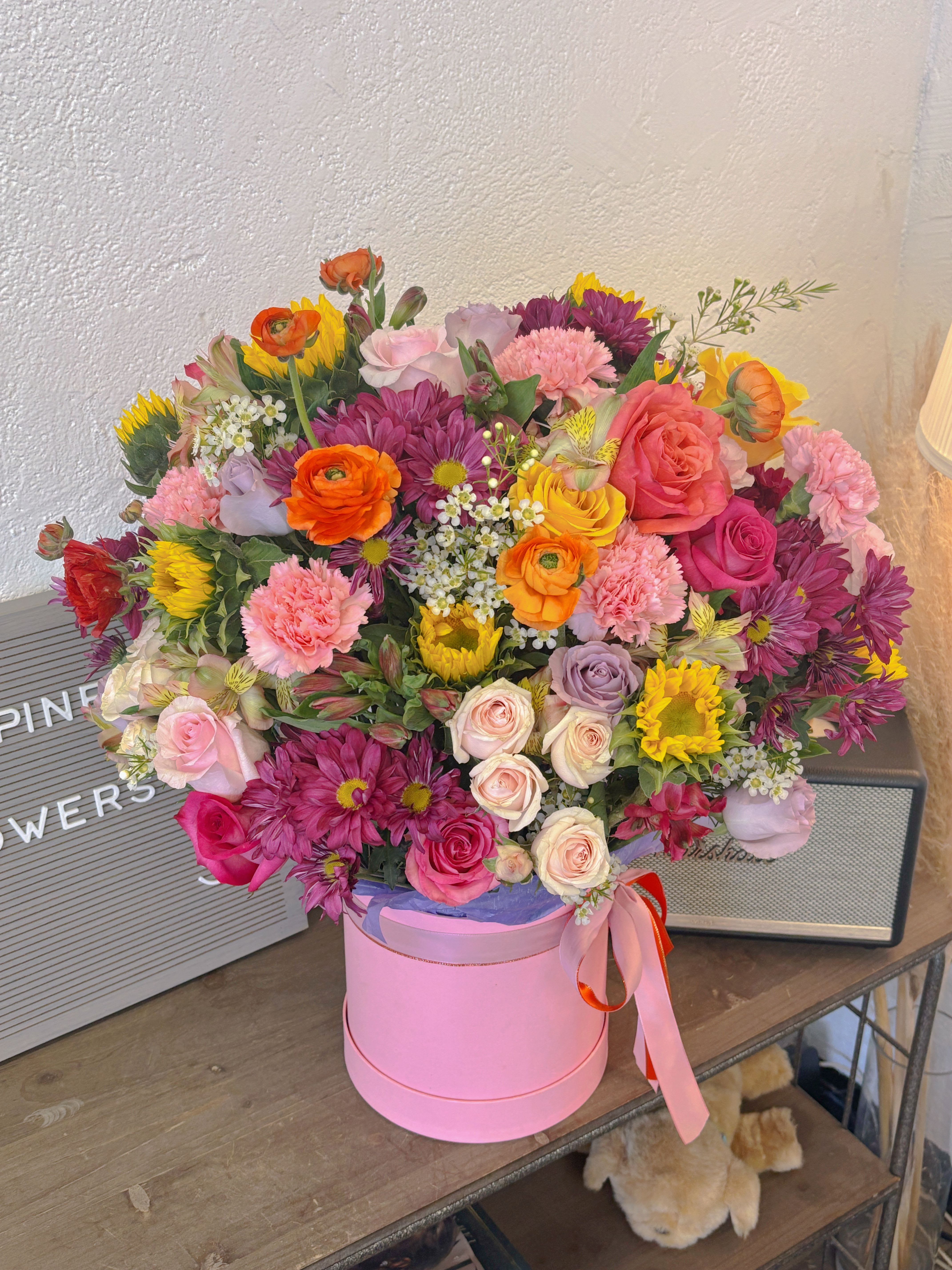Pink Flower Bucket - Pink Flower Bucket with choice of mixed color combination  