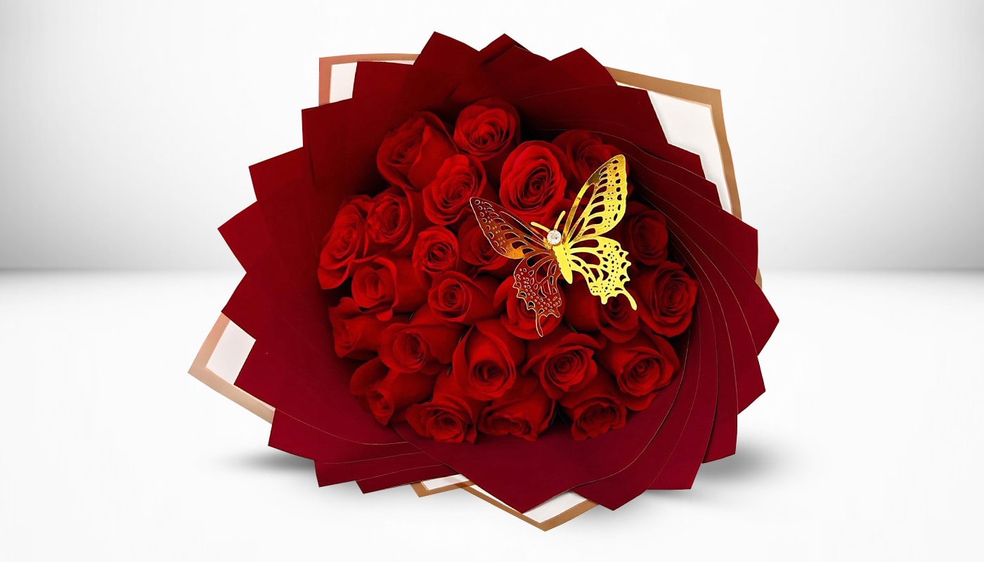 Red Roses white &amp; Red paper  - 25 Red Roses 