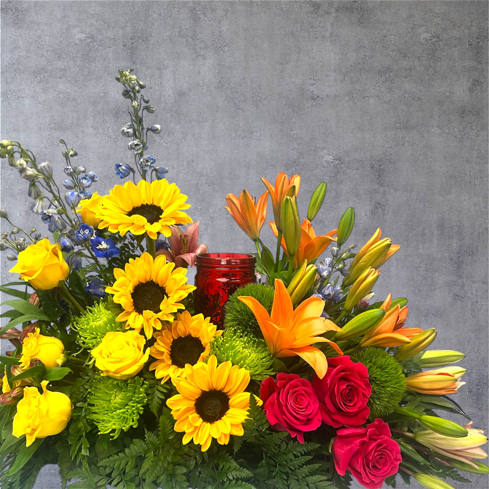 Spring Flower Urn Display - Floral arrangement to display an urn. Customer Favorite.