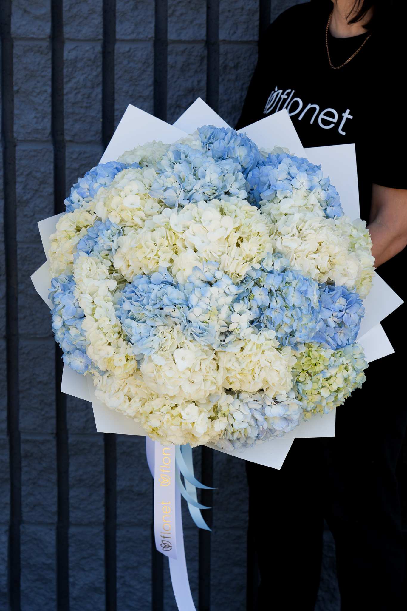 Blue Skies Blue Skies - This stunning bouquet is a celebration of cool, refreshing hues that bring to mind the beauty of a clear sky on a summer day. Composed of elegant blue and white hydrangeas, this arrangement is both sophisticated and understated. The delicate petals of the hydrangeas are arranged in a way that creates a sense of harmony, with the blue and white blooms blending together in perfect balance. As you gaze at this bouquet, you can almost feel a gentle breeze blowing through the petals, bringing with it a sense of calm and tranquility. Whether you're looking to brighten up a room or surprise a loved one with a thoughtful gift, this bouquet is sure to make an unforgettable impression.