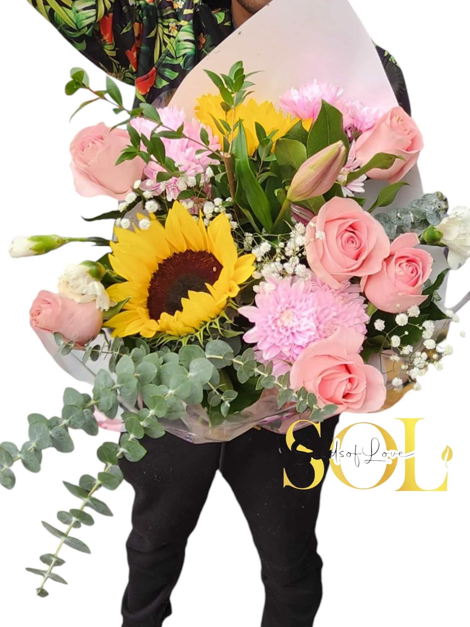 Pink Roses Deluxe Mix Bouquet Pink Roses Deluxe Mix Bouquet - Pink roses, lilies, sunflowers and other seasonal flowers