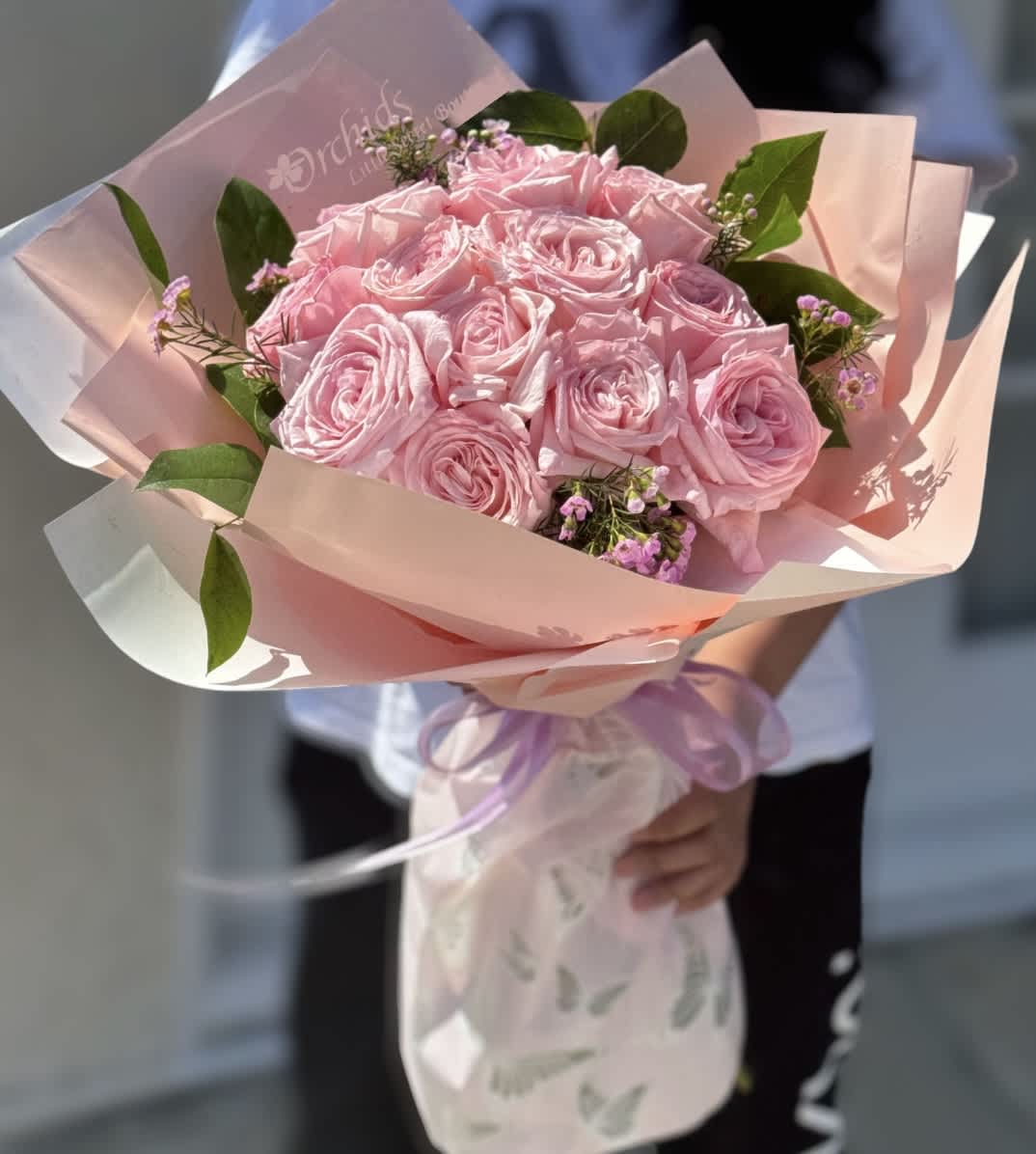Pink Luxury  O’Hara Garden Roses  Hand Wrapped Bouquet - Attention!  Before placing an order, ask about availability for same day delivery! Please contact the store.  Send Luxury sensual French  garden roses, which are distinguished by an excellent aroma, and swirling petals. Perfect gift for Valentines day, romantic date, or for any occasion whether you're celebrating a birthday, anniversary or just because!  Wrapped by Orchids Little Secret Boutique in a gift wrap Paper and dressed with lavender ribbon.  