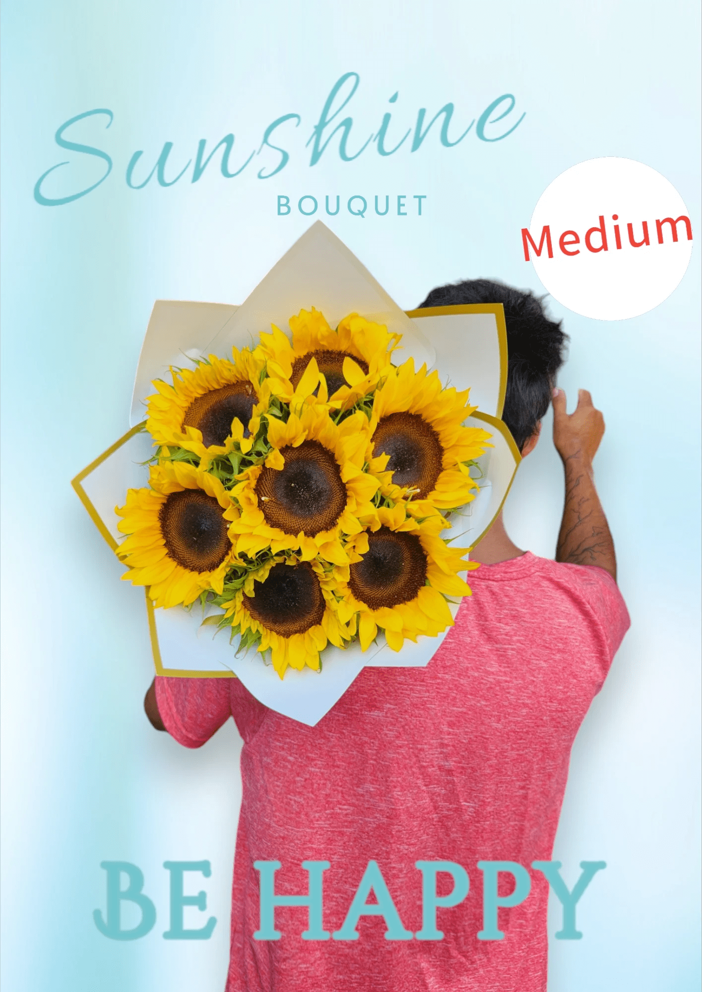 Sunshine Bouquet M - 7 sunflower nicely wrapped in Korean paper 