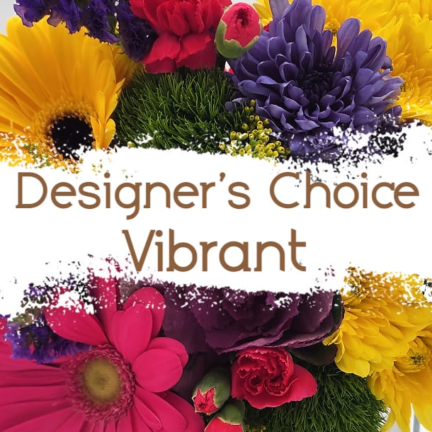 Designer's Choice: Vibrant Designer's Choice: Vibrant - A Mixed Bouquet of Vibrant Colorful flowers in a Vase. Designer's Choice Arrangements are Hand-Crafted. The flowers & vessel are chosen by the Designer based on the chosen theme and budget. For a Hand-Tied bouquet, please request in the special instructions during checkout. *Display photo is for color reference only*