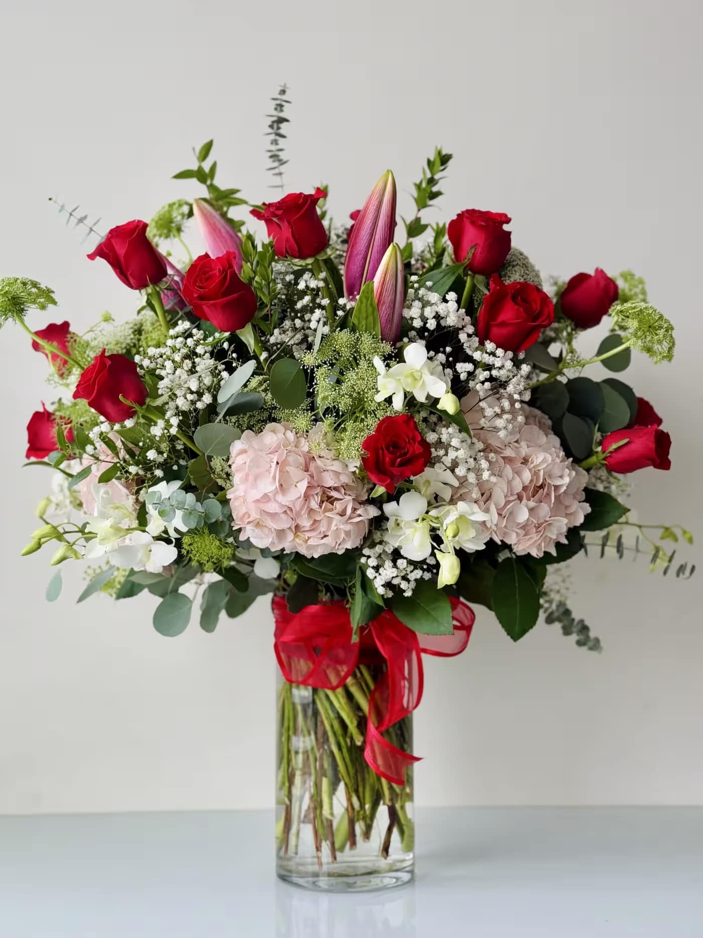 2 Dozen Roses Arrangement Premium 2 Dozen Roses Arrangement Premium - Red Roses, Orchids, Hydrangeas, Lilies