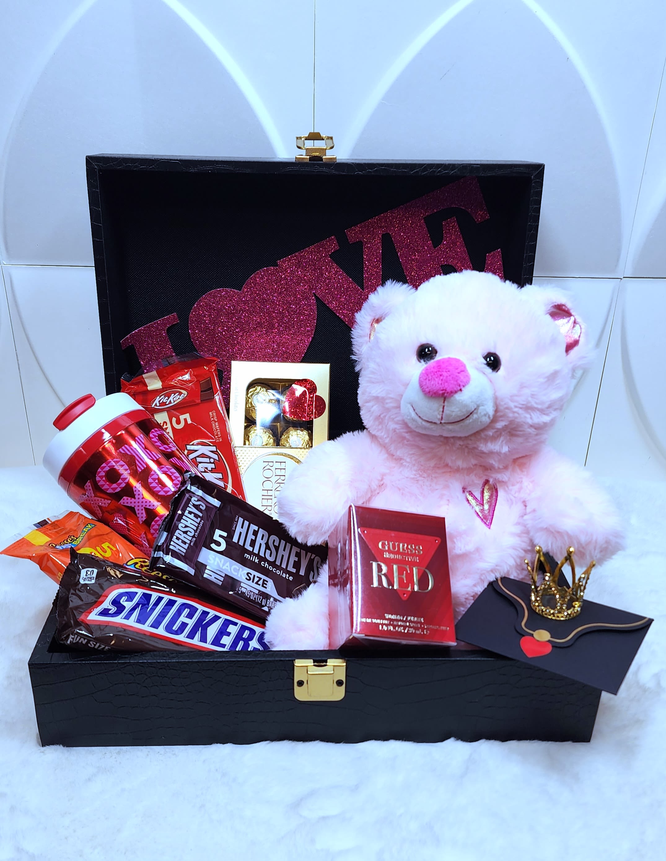 TEDDY SURPRISE BOX - Teddy bear 12 inch thermo guess women perfume chocolates 