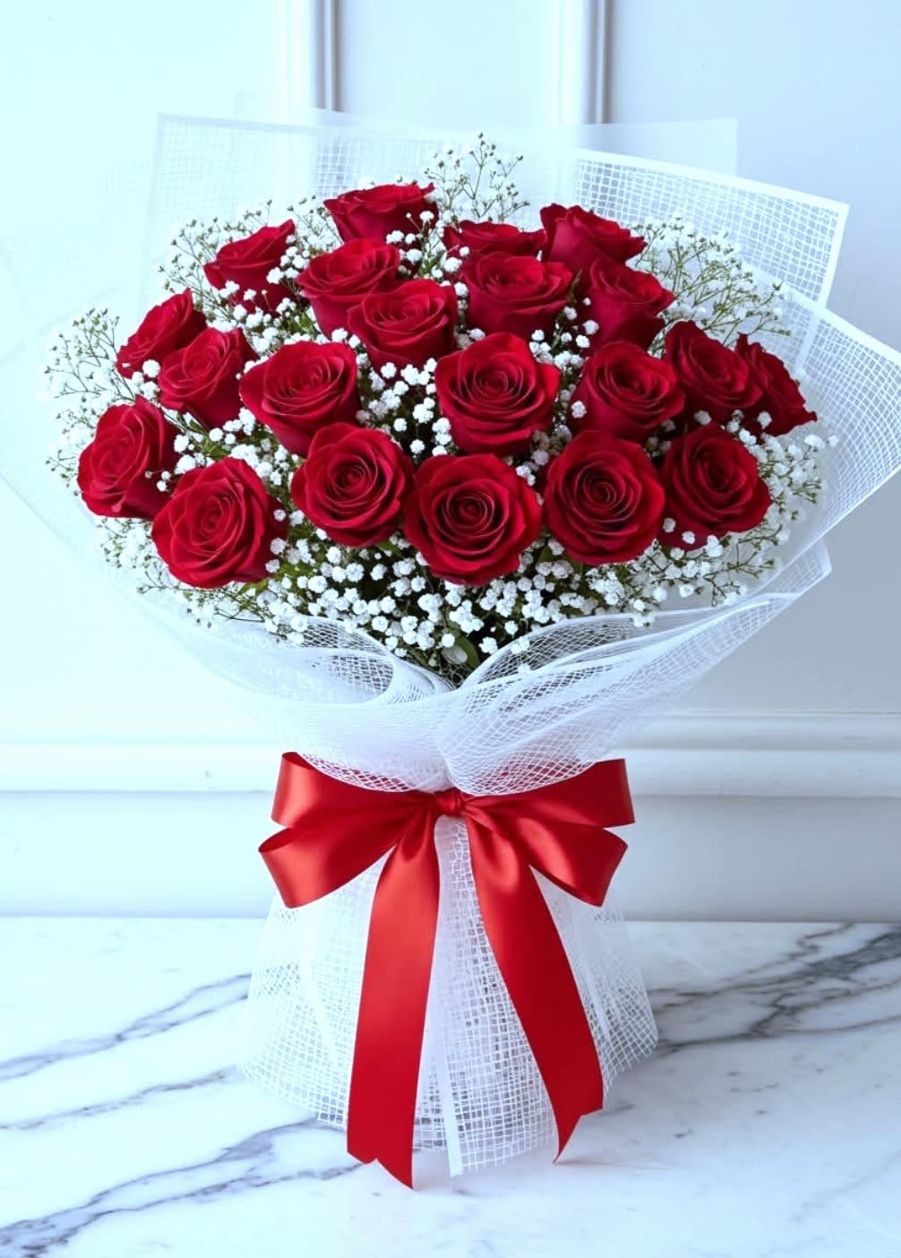 ROSES WITH BABY BREATH ROSES WITH BABY BREATH - ROSES BOUQUET