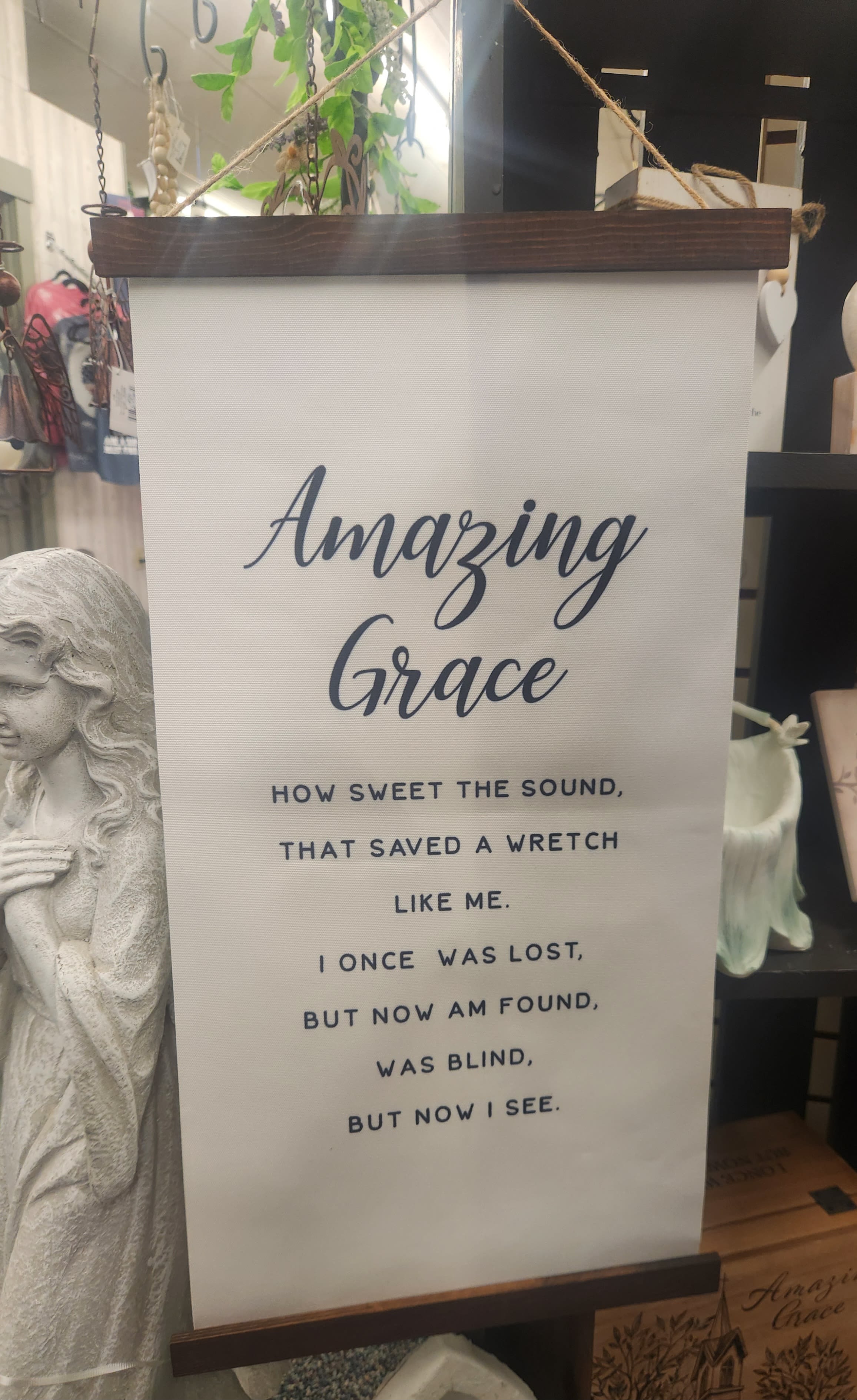 Amazing Grace Canvas wall hanging Amazing Grace Canvas wall hanging - Send this Amazing Grace canvas wall hanging for someone to hang in their home in memory of their loved one. Saying "Amazing Grace how sweet the sound, that saved a wretch like me. I once was lost, but now am found, was blind but now I see."