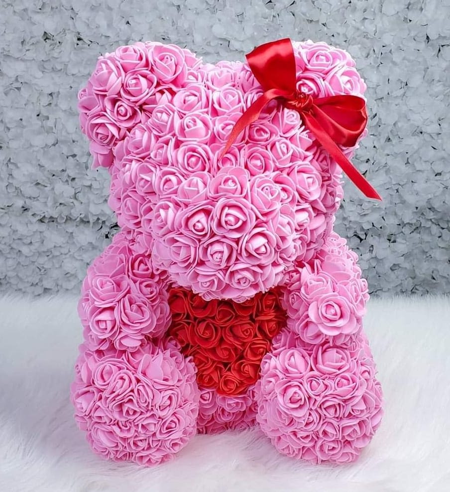 ROSES TEDDY BEAR - PINK FOAM ROSES TEDDY