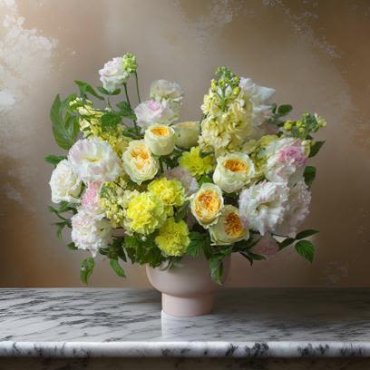 Lavish Petals – Flowers in a Vase - Immerse yourself in the beauty of this luxury floral arrangement, thoughtfully curated to bring a touch of opulence to any space. Designed for those with a refined taste, this stunning bouquet features pristine white gerbera daisies, soft pastel roses, and carefully selected seasonal blooms, harmoniously arranged with lush greenery in a stylish modern vase. Every flower is handpicked for its freshness and quality, ensuring a breathtaking composition that radiates elegance and charm.  Perfect for luxury home décor, high-end events, or as a gift for someone special, this bouquet is more than just flowers—it’s an experience. Whether you’re celebrating a birthday, anniversary, wedding, or corporate event, or simply want to brighten your space with exquisite floral beauty, this arrangement is the ultimate choice. 