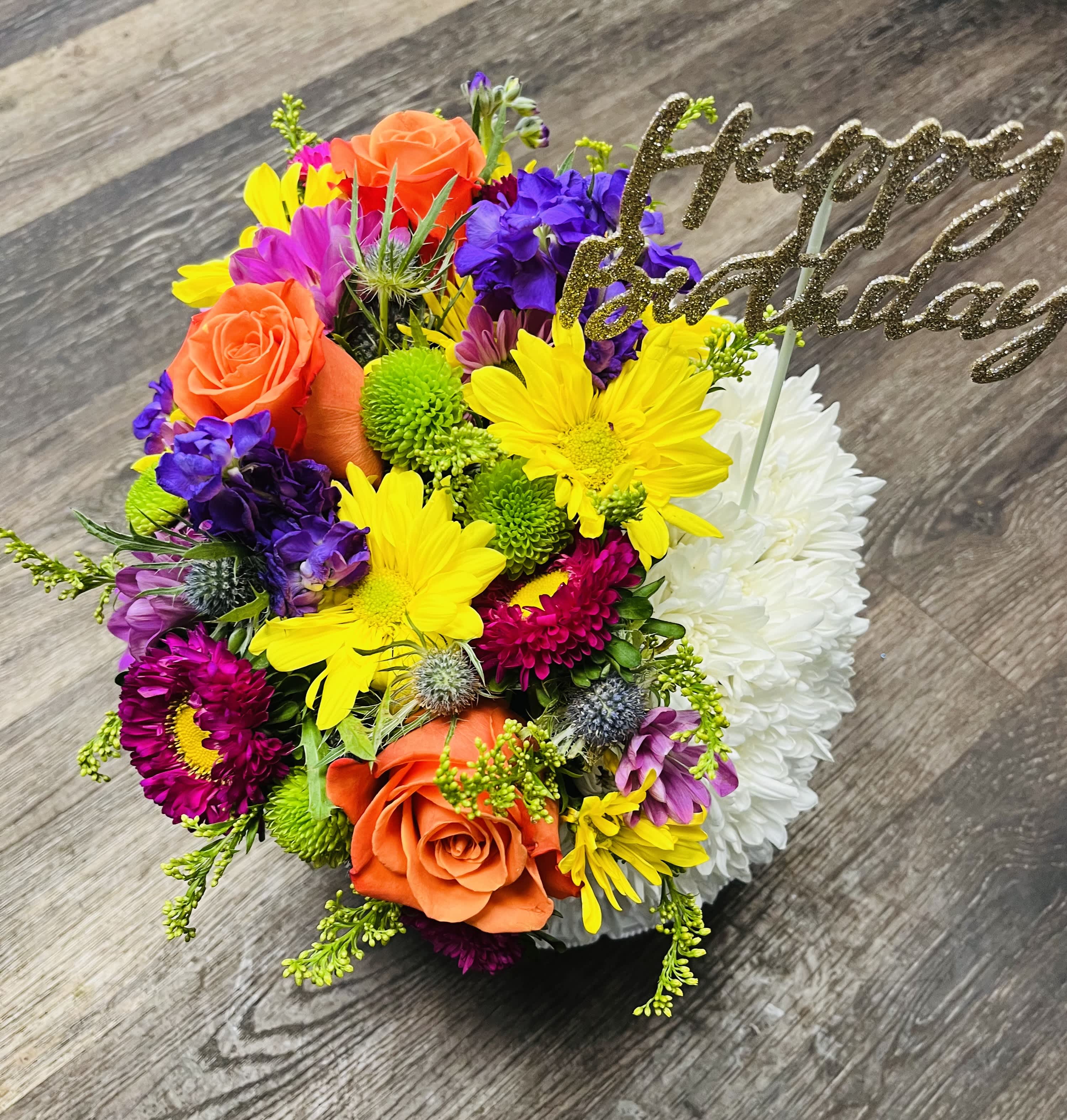 Cake Anyone? Cake Anyone? - A white cake topped with colorful blooms and a cake topper or candles to make it perfect. Non-edible, just for aww's.. one tier or two tiers