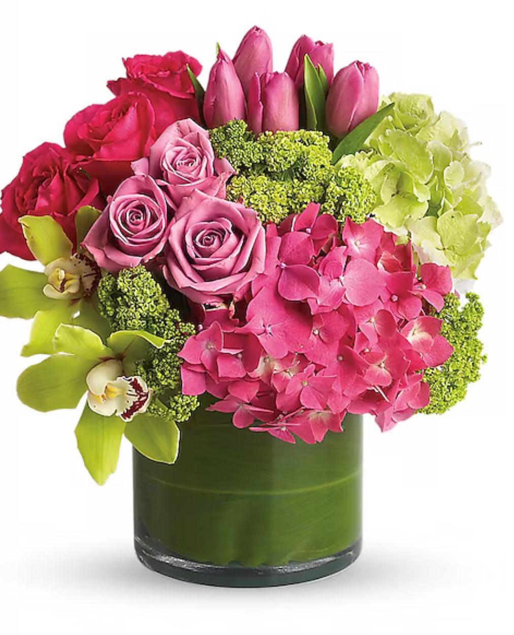 Our sensations - This Gorgoeus modern bouquet is one of a kind prefect for any occasion, hydrangeas, roses, tulips, orchids 