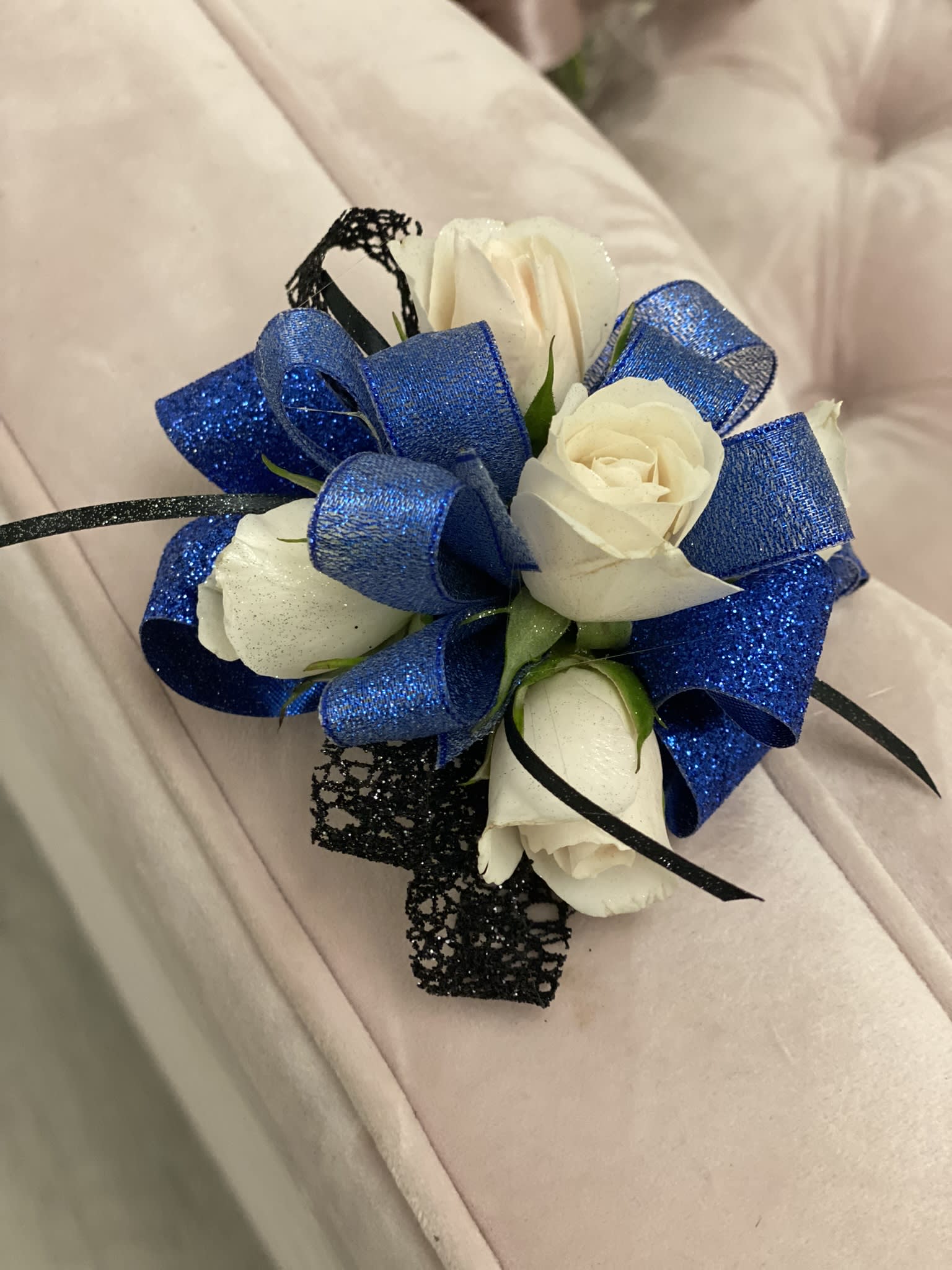 Corsage/ Wristlet Dark Blue and Black  - This is a beautiful corsage/Wristlet 