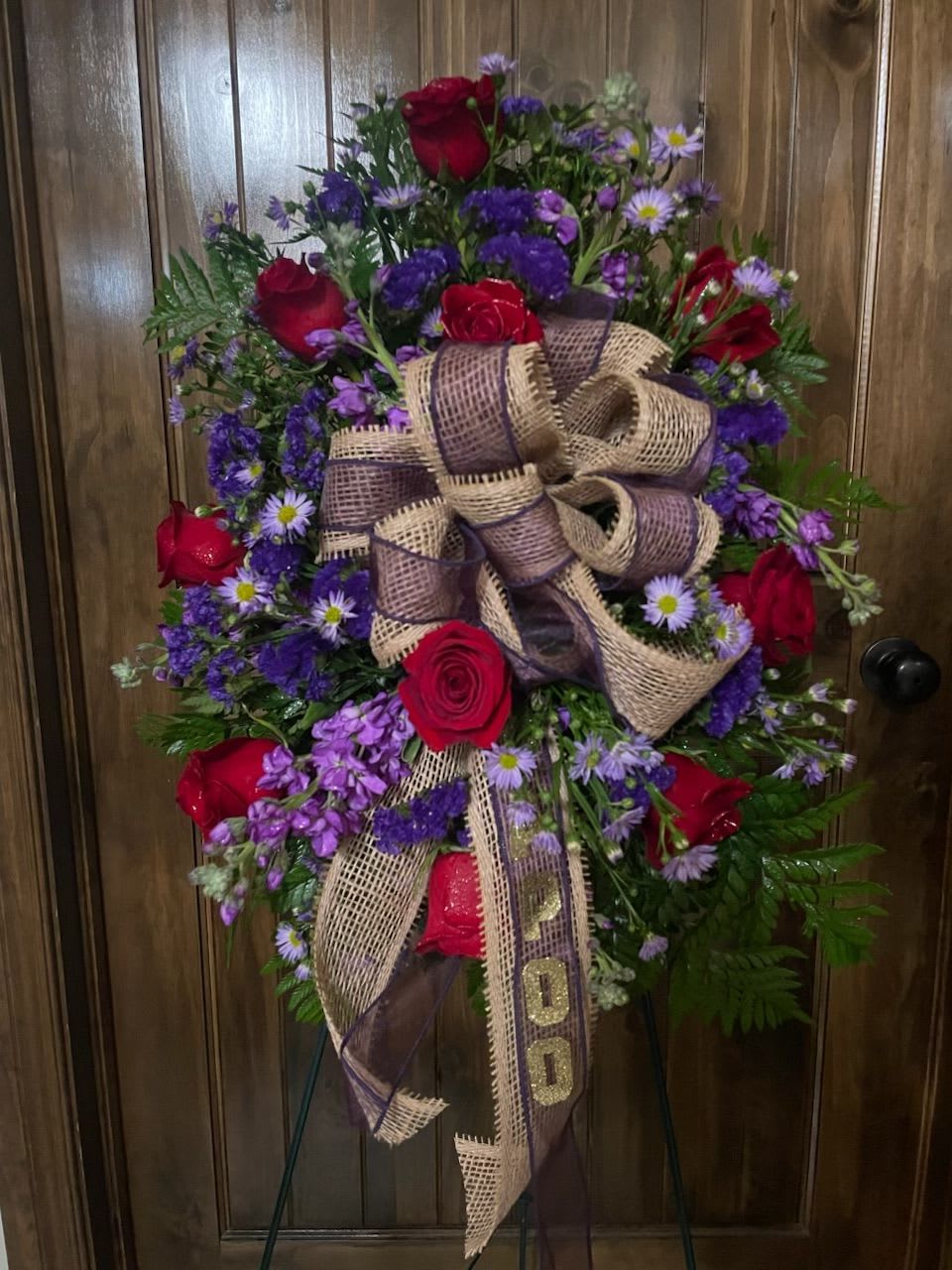 Sympathy- Standing Spray - Red roses and stick
