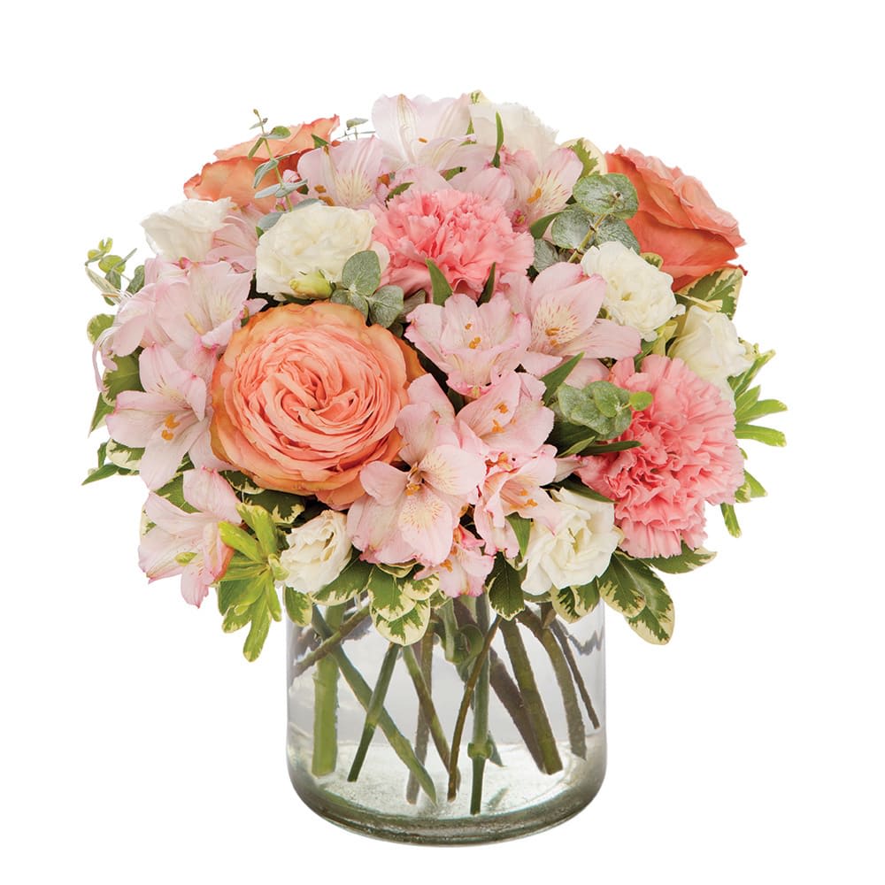 Passionate Peaches - A soft and tender bouquet, perfect for expressing your gentle loving thoughts through delicate peach and light pink blossoms. Seasonal flowers are expertly arranged by an experienced local florist and hand-delivered to your sweetie. Show her how much you value the tender side of romance for her Birthday, Valentine's Day, or just because! 