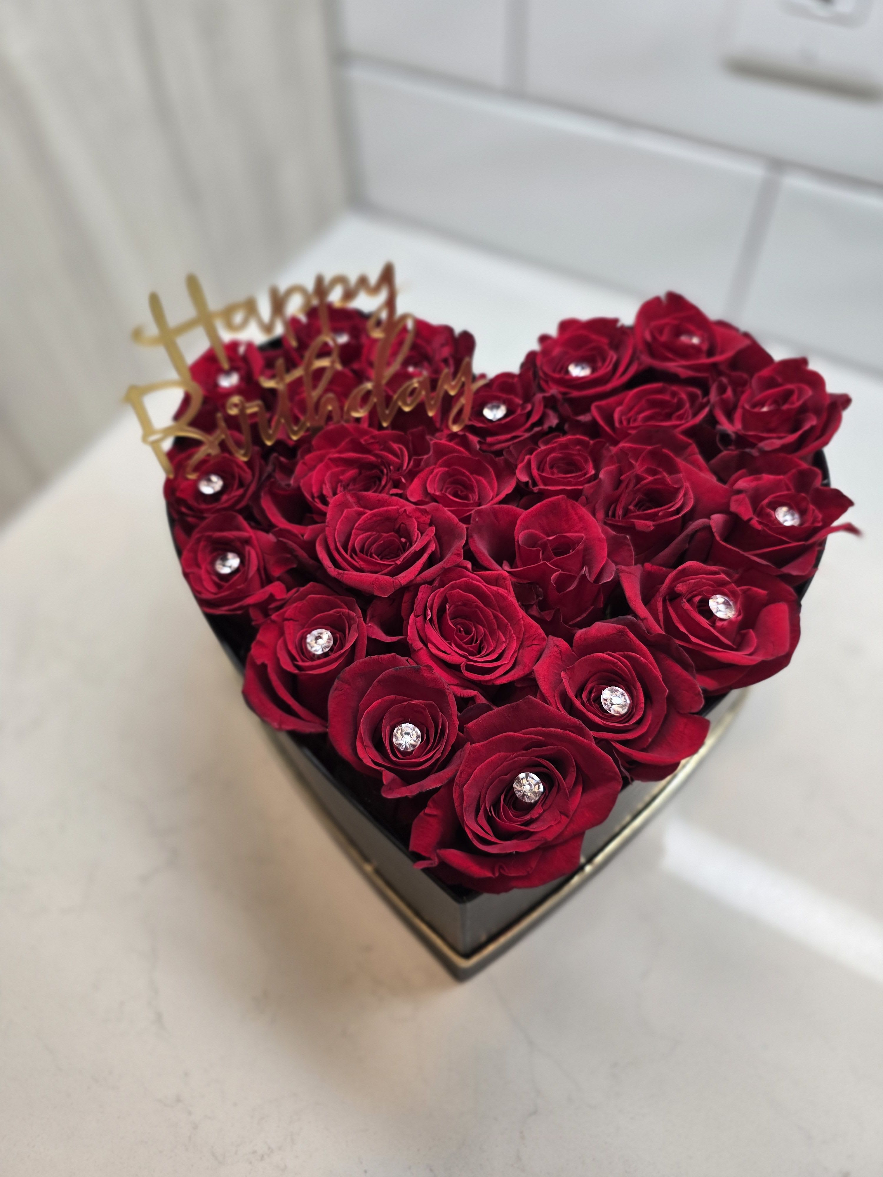Diamonds of Love - &quot;Rose-filled heart with diamond border, available in your choice of color.&quot;