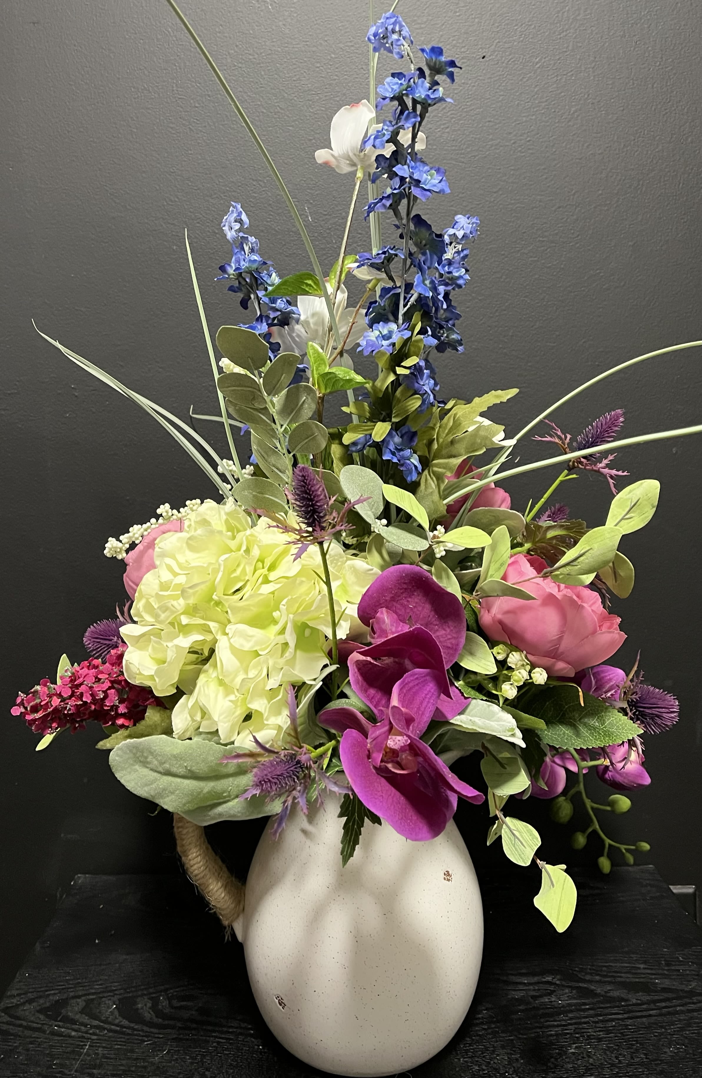 Colorful Spring Silk in Ceramic Pitcher  - 28 in tall