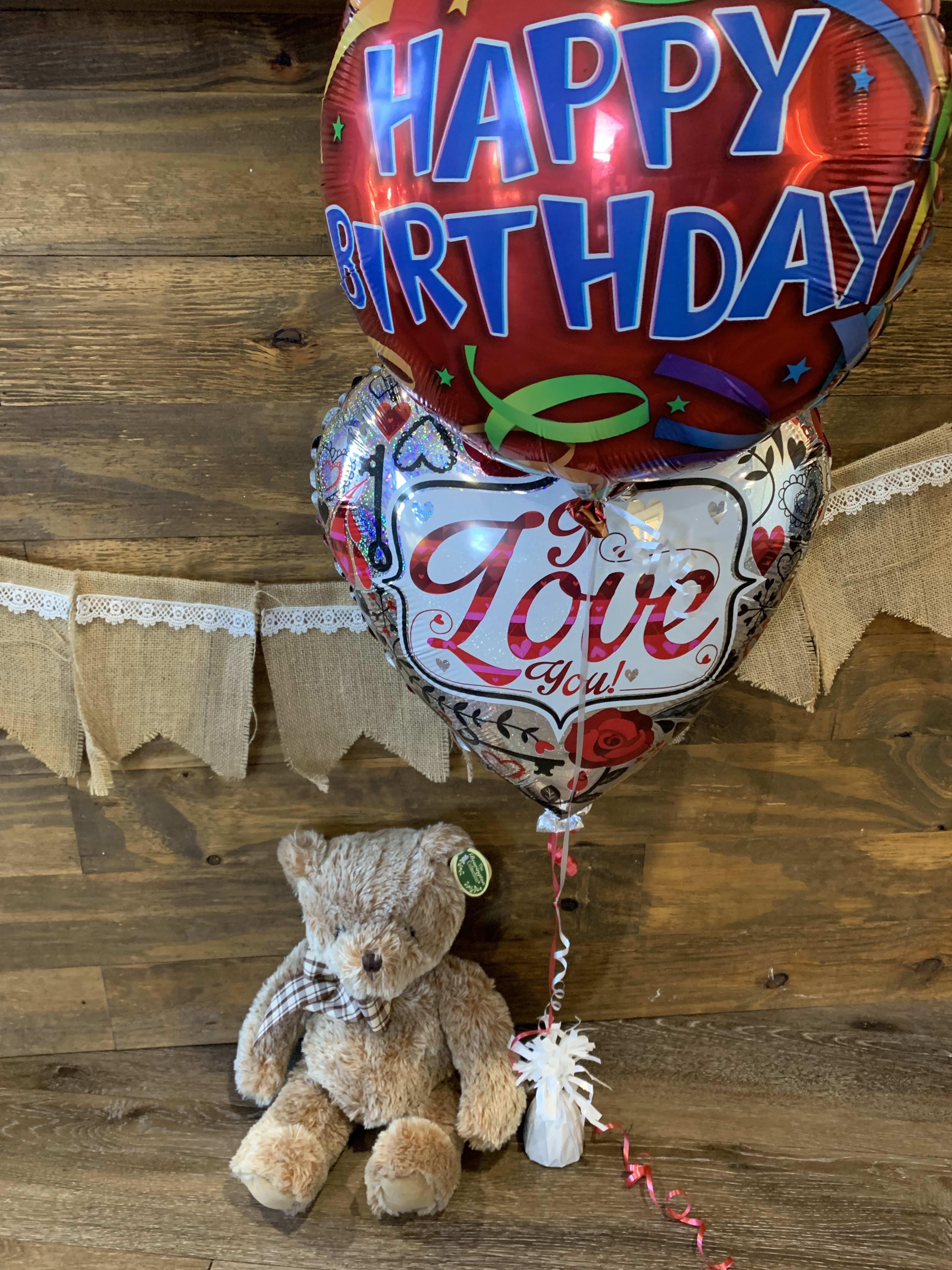 Beary Happy Birthday  - Soft and sweet teddy bear with birthday and I love you balloons.