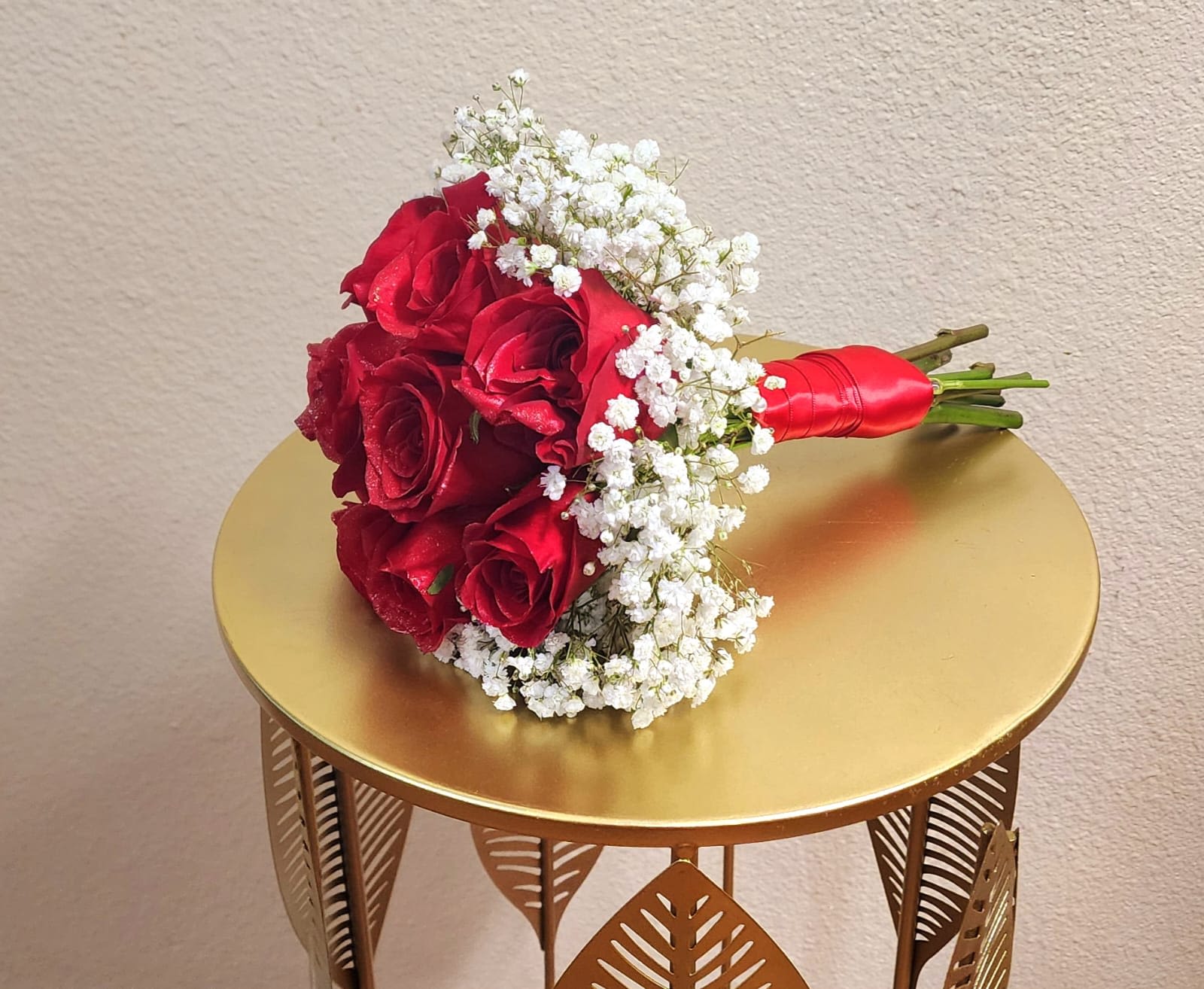 Red Rose Bouquet by BloomNation™  - A classic red rose and baby's breath bouquet hand tied with ribbon. The perfect accessory for any formal event including proms, weddings, and debutante balls.  