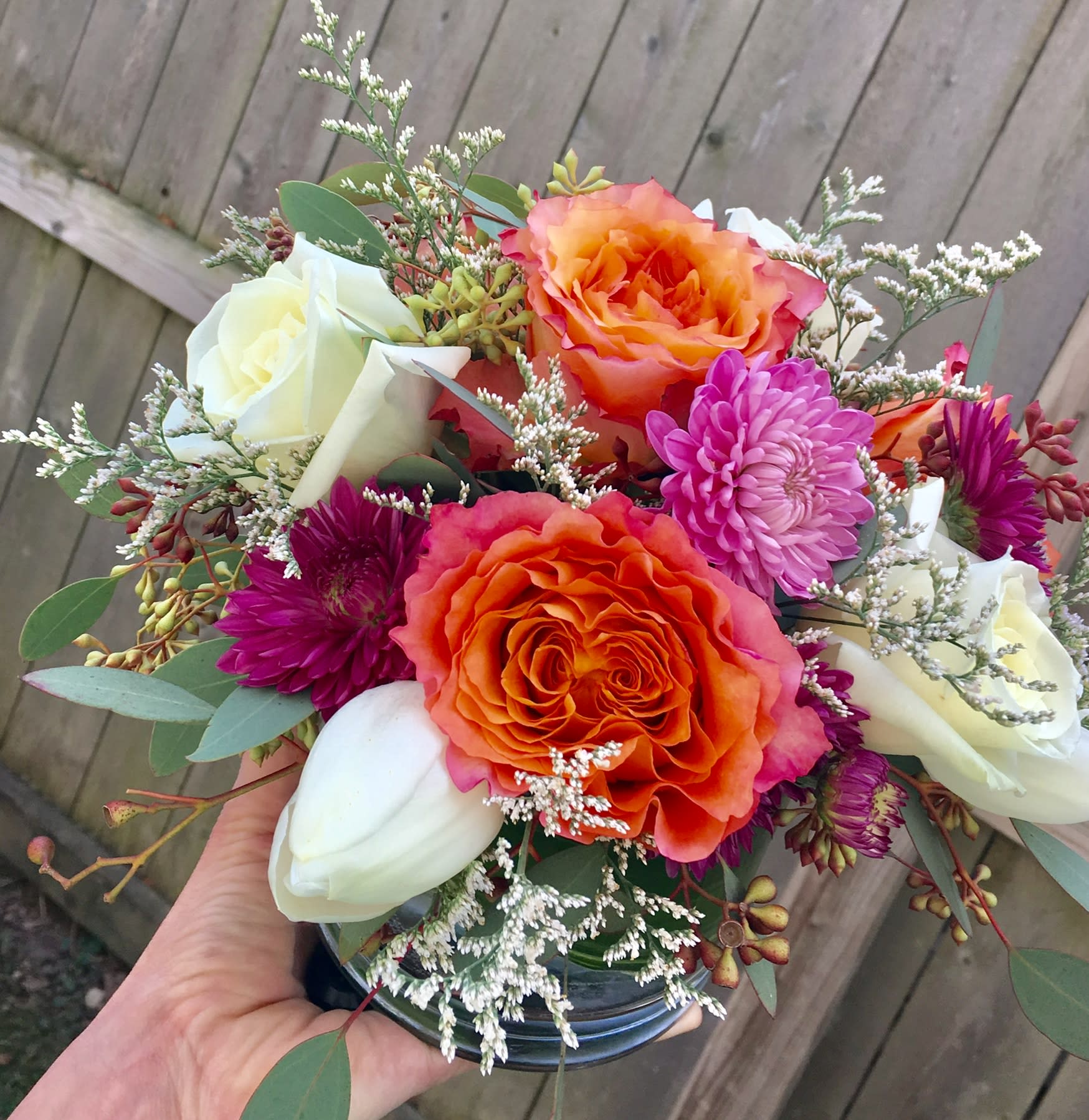 Pretty Pretty Princess - A vibrant mix of Pink Roses, White Roses, Tulips, &amp; Chrysanthemums!