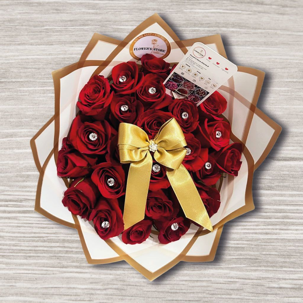 Radiant Roses - • red Roses • Wrap Paper • Gift bow  • Luxury Diamond in Roses 
