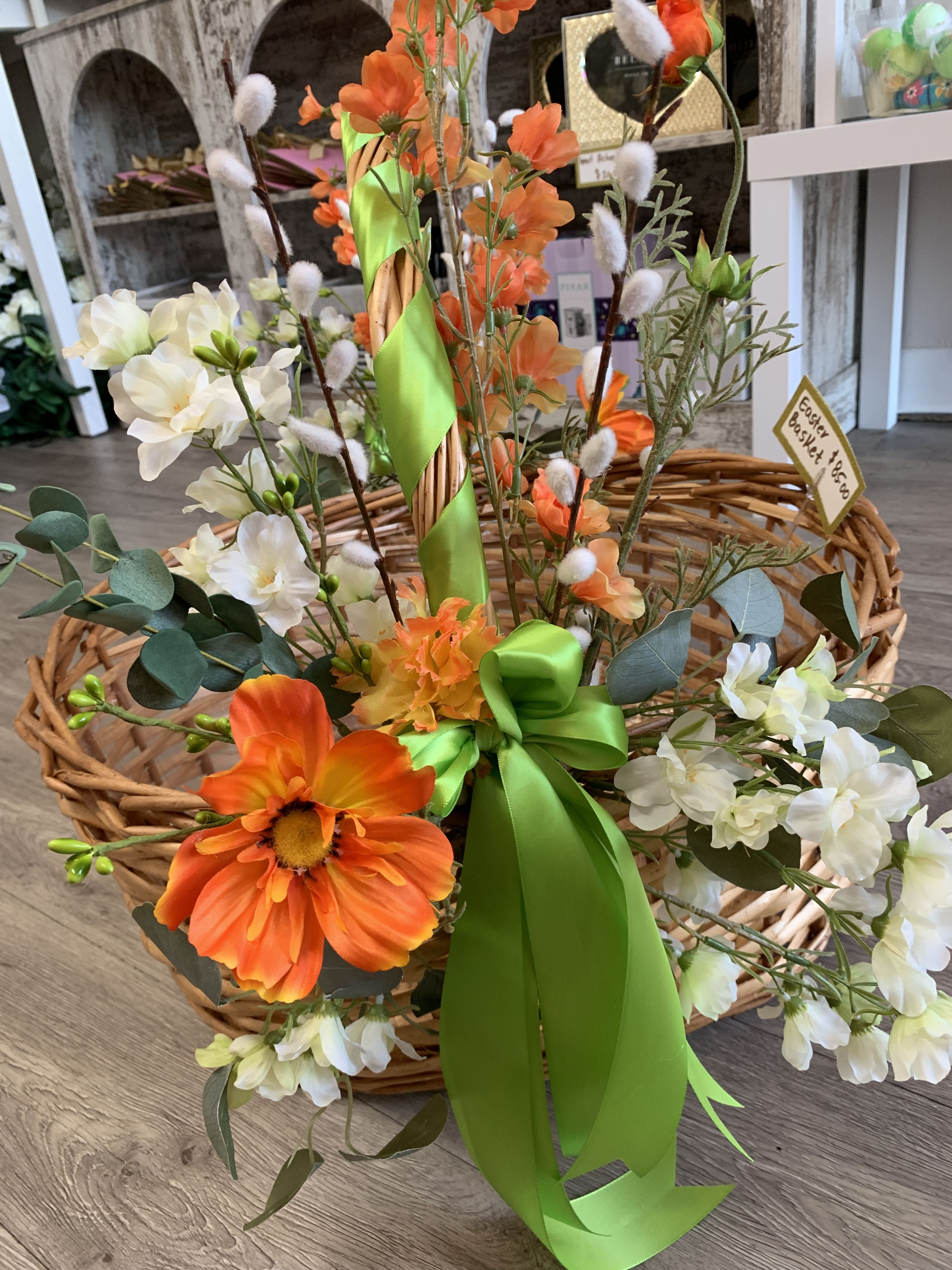 Easter Basket - Orange XL  - Orange and light lime colors with a lime green bow. 