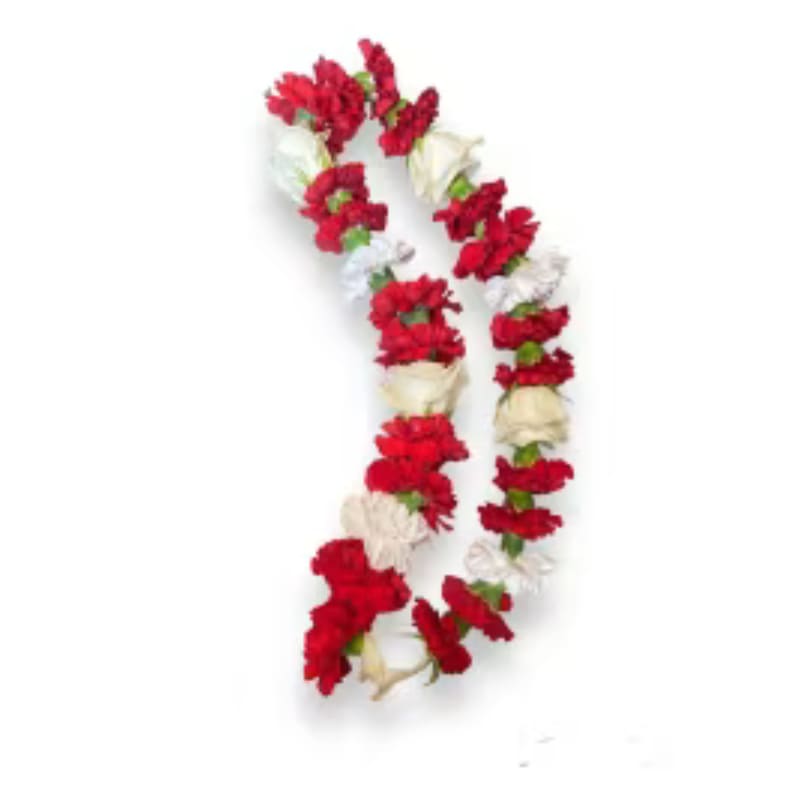Red and white rose and carnation lei Red and white rose and carnation lei - Red and white carnations with white roses