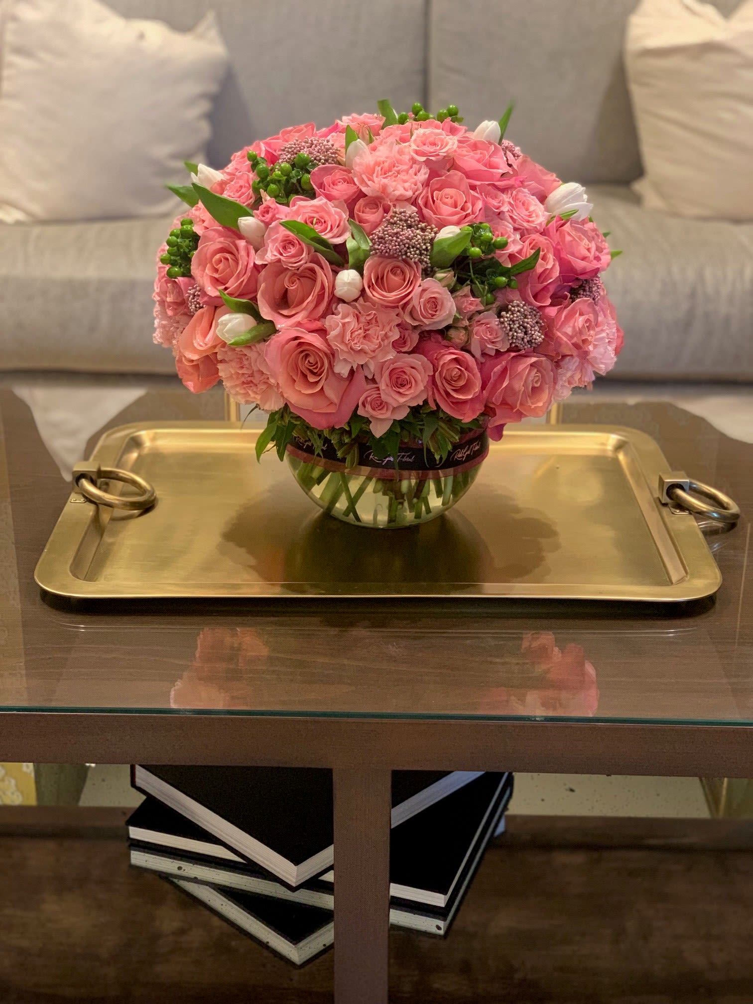 Pretty Girl Signature Bowl - A fresh bouquet of soft pink and green stems.