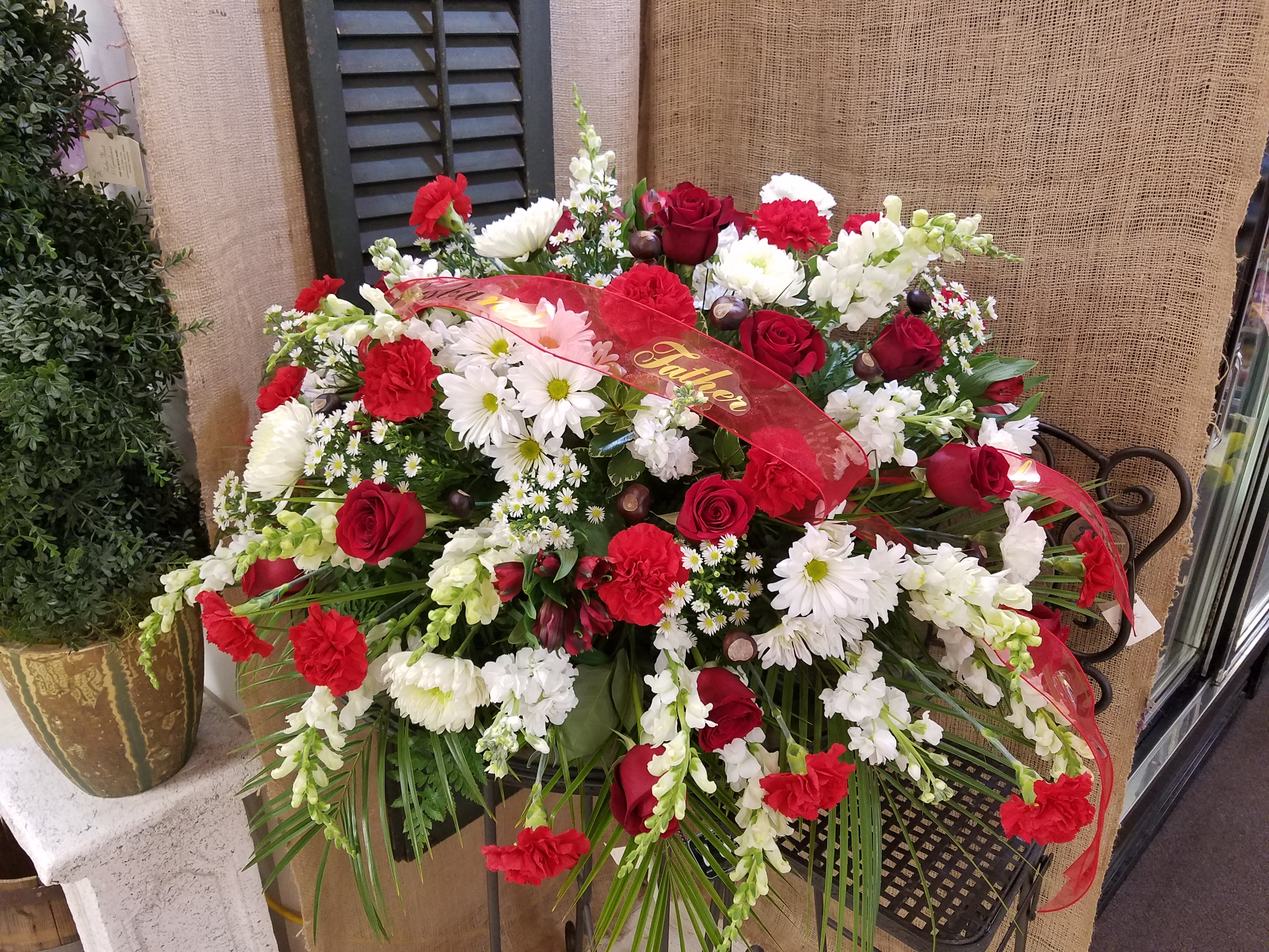 Casket Spray Red and White Casket Spray Red and White - Red & White casket spray for funeral.