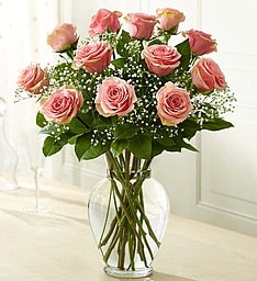 The Blushing Bride (Shade of pink varies) The Blushing Bride (Shade of pink varies) - Whether it's your first anniversary or 50th, this beautiful arrangement of blush pink roses is the perfect gift for the one you love. This is our number one seller for Mom's too! Shade of pink may vary due to availability. Send to the office early and the one you love will be blushing all day long!