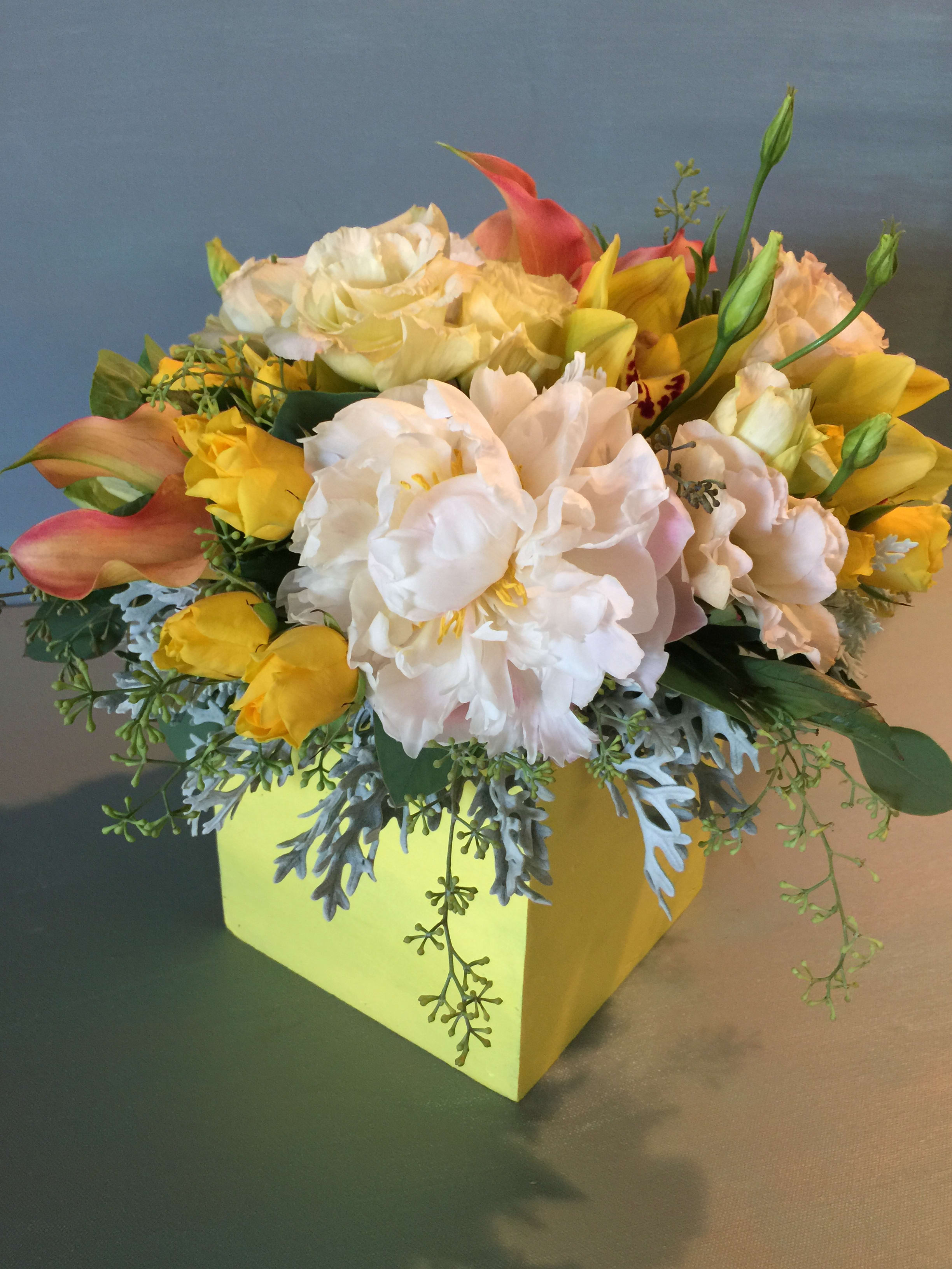 sunnyside up sunnyside up - cheerful wooden box of yellow and white florals