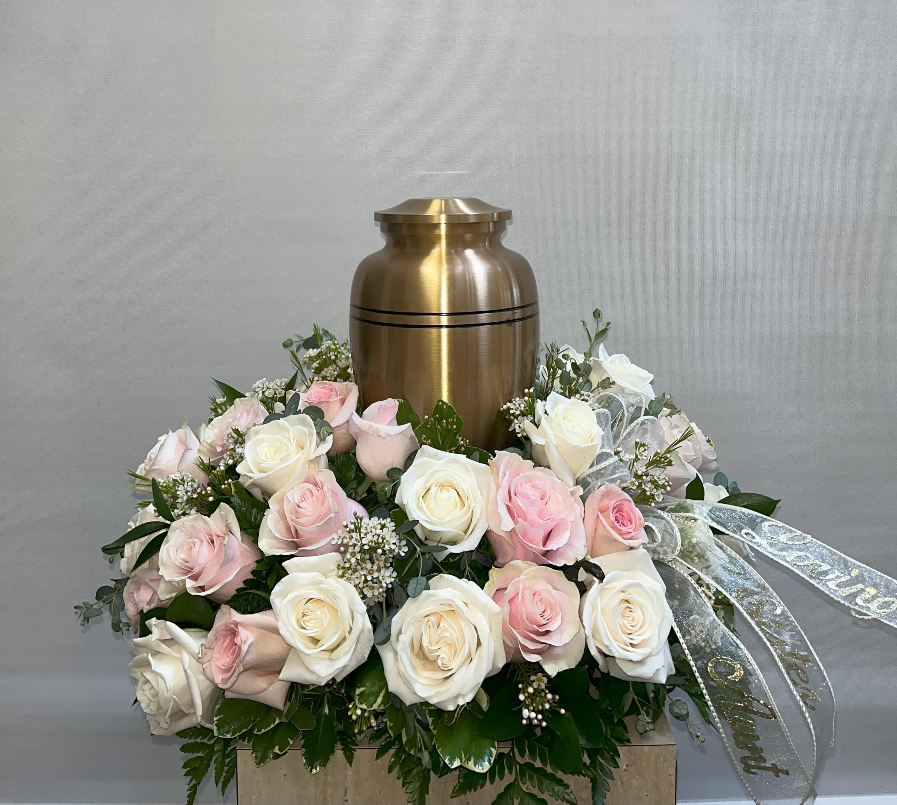 Rose Cremation Ring - This cremation ring is all roses with some wax filler. (If ordering for a funeral and you would like to change the color of the rose please call or indicate so in the special instructions at check out.) 