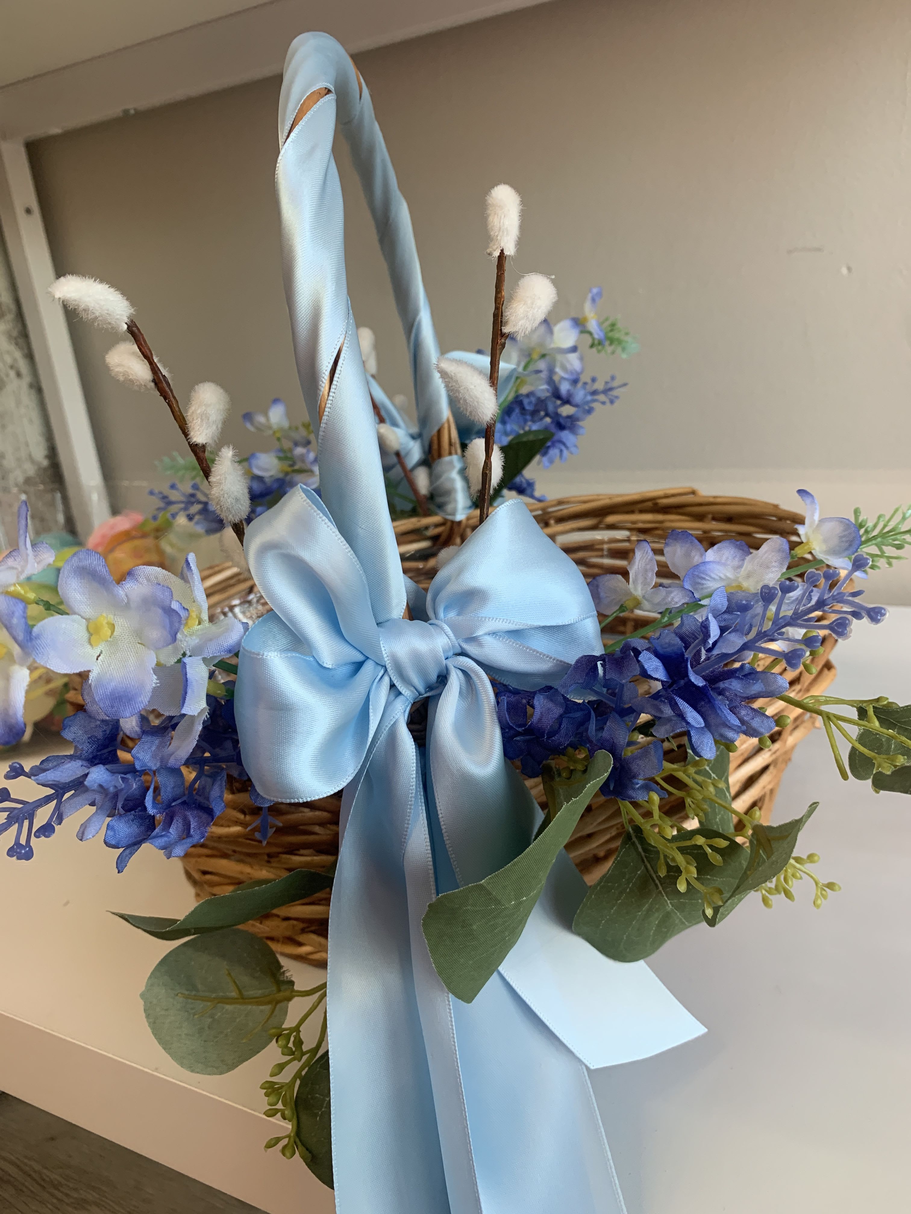 Easter Basket - Willow  - Beautiful willow baskets adorned with different color combinations. 