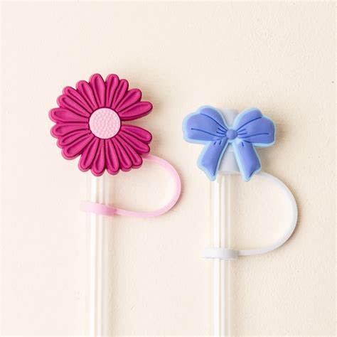  Straw Toppers - Pink &amp; Blue