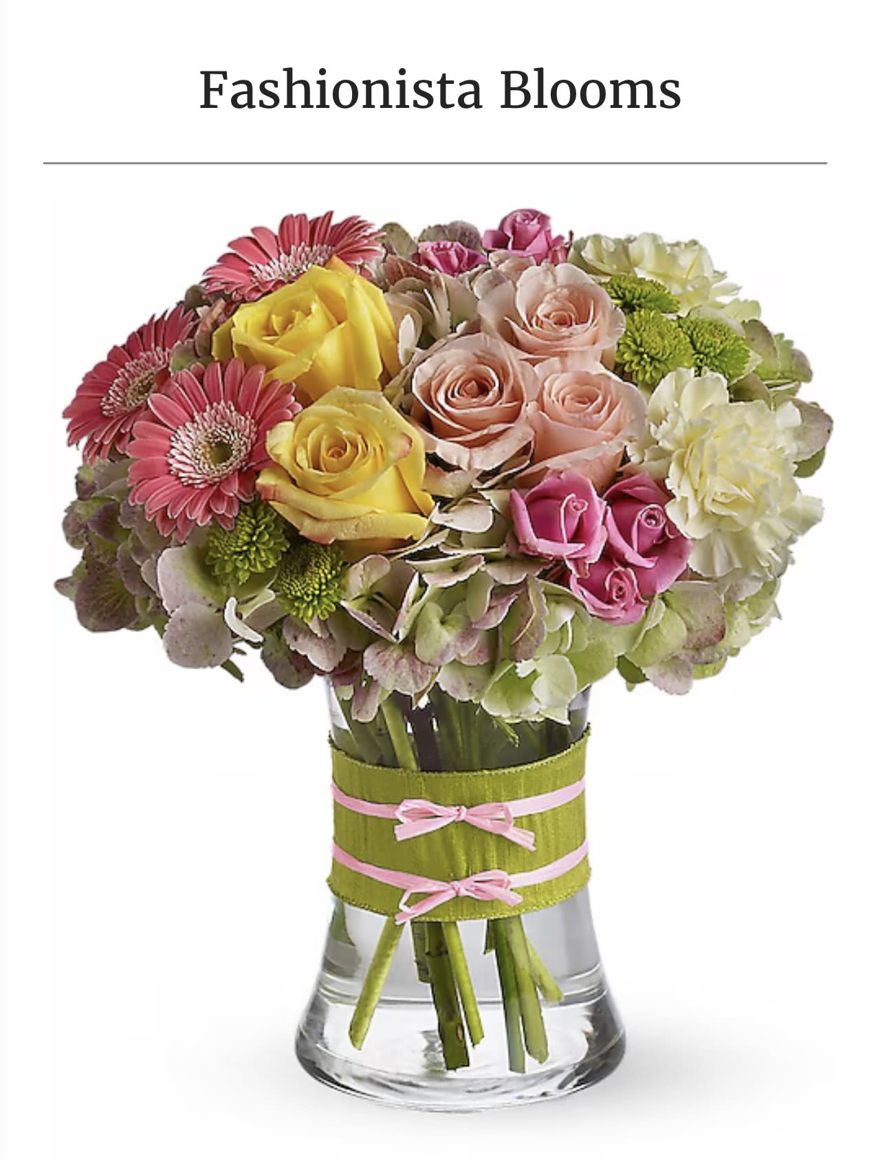 Fashionista Blooms - This is a handmade arrangement, created with love for that special person, in soft colors, modern colors, and pastel tones