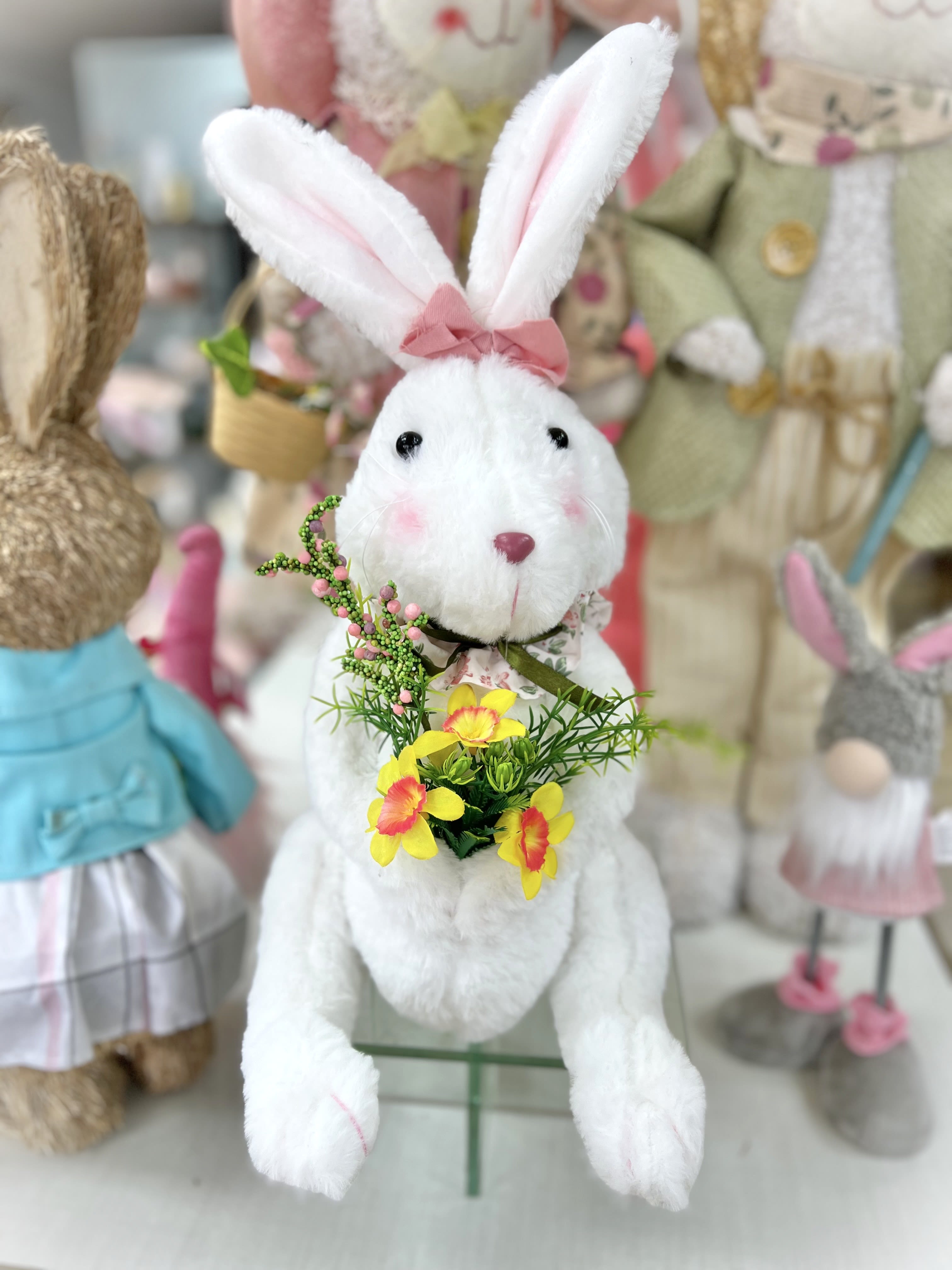 Easter Bunny with flowers - Handcrafted Fabric/Mixed Materials
