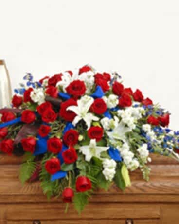 Patriotic Colors Casket Spray Patriotic Colors Casket Spray - Picture reflects premium price.