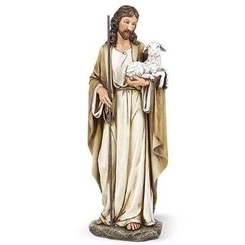 RELIGIOUS GIFTS- SCULPTURE - Good Shepherd Figure RELIGIOUS GIFTS- SCULPTURE - Good Shepherd Figure - Theme Joseph Studio Renaissance Collection Division JOSEPH’S STUDIO ROMAN Materials RESIN/STONE MIX Dimensions 10.5"H x 4"W x 3"D.