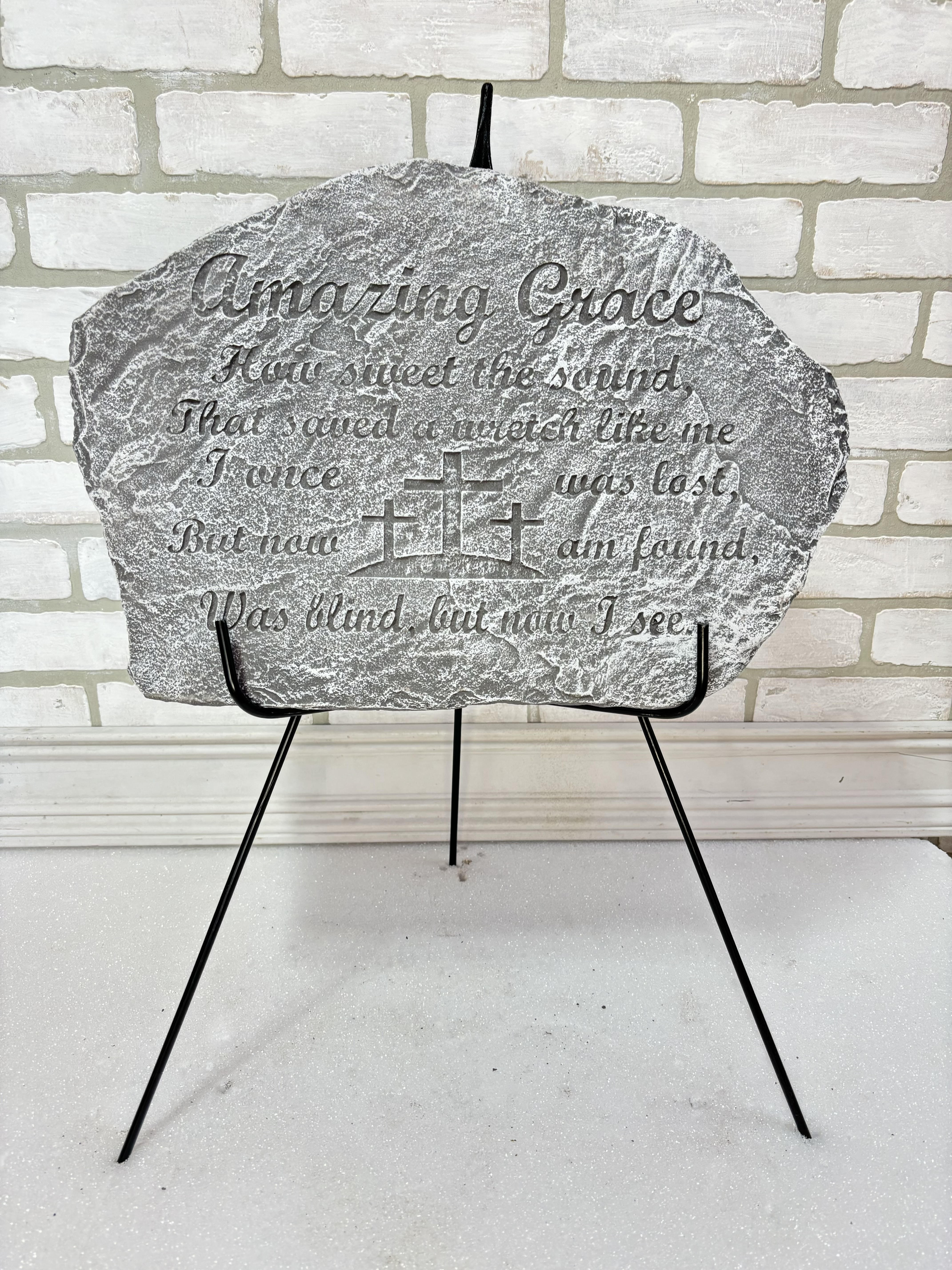 Amazing Grace Garden Stone - Garden Stone - &quot;Amazing Grace, How Sweet The Sound That Saved A Wretch Like Me. I Once Was Lost But Now Am Found. Was Blind, But Now I See.&quot;  