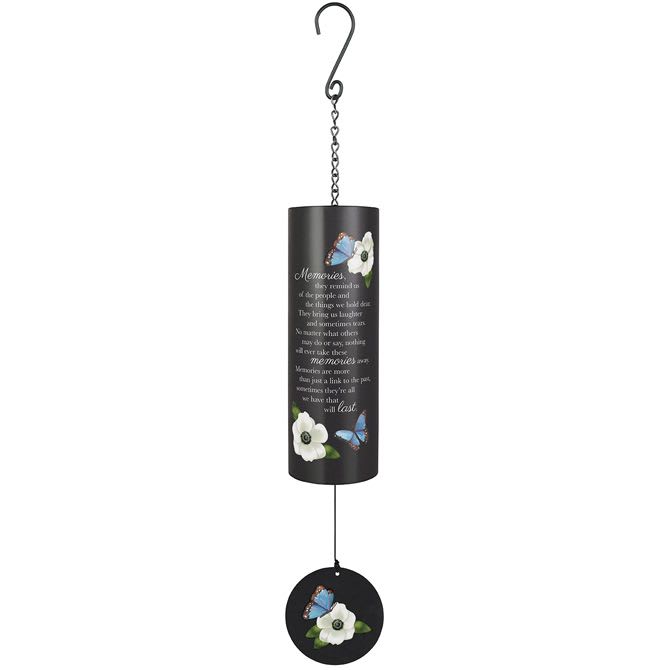 Eckert Florist's &quot;Memories&quot; 36&quot; Black Cylinder Sonnet Wind Chime *OUR LOCAL DELIVERY ONLY - Our 36&quot; Cylinder Sonnets are made of powder coated steel and metal with a popular sentiment UV printed directly onto the tube. Adjustable striker. 4.375&quot; Diameter x 14&quot; Length cylinder. Cylinder Reads: &quot;Memories, they remind us of the people and the things we hold dear. They bring us laughter and sometimes tears. No matter what others may do or say, nothing will ever take these memories away. Memories are more than just a link to the past, sometimes they’re all we have that will last.&quot; L: 36&quot; DIA: 4.375&quot; *Our Local Delivery Only 