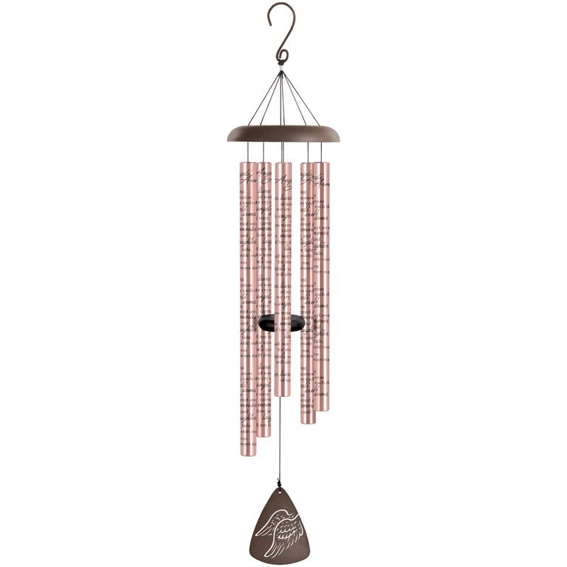 Eckert Florist's &quot;Angels’ Arms&quot; 44&quot; Rose Gold Sonnet Wind Chime *Our Local Delivery Only - 44&quot; Rose Gold sonnet chimes have 5 heavy walled, center pinned tubes that emit deep tones. All aluminum construction, durable powder coated and anodized finish, and strung with industrial cord. Each chime has an adjustable striker. Tubes are 1.25&quot; diameter, sentiment is printed directly onto the tubes. Each Tube Reads: &quot;With tears of sorrow we cry each day, in angels’ arms you were carried away. Our memories of love and laughter shall not fade, for inside our hearts you will always stay.&quot; L: 44&quot; *Our Local Delivery Only