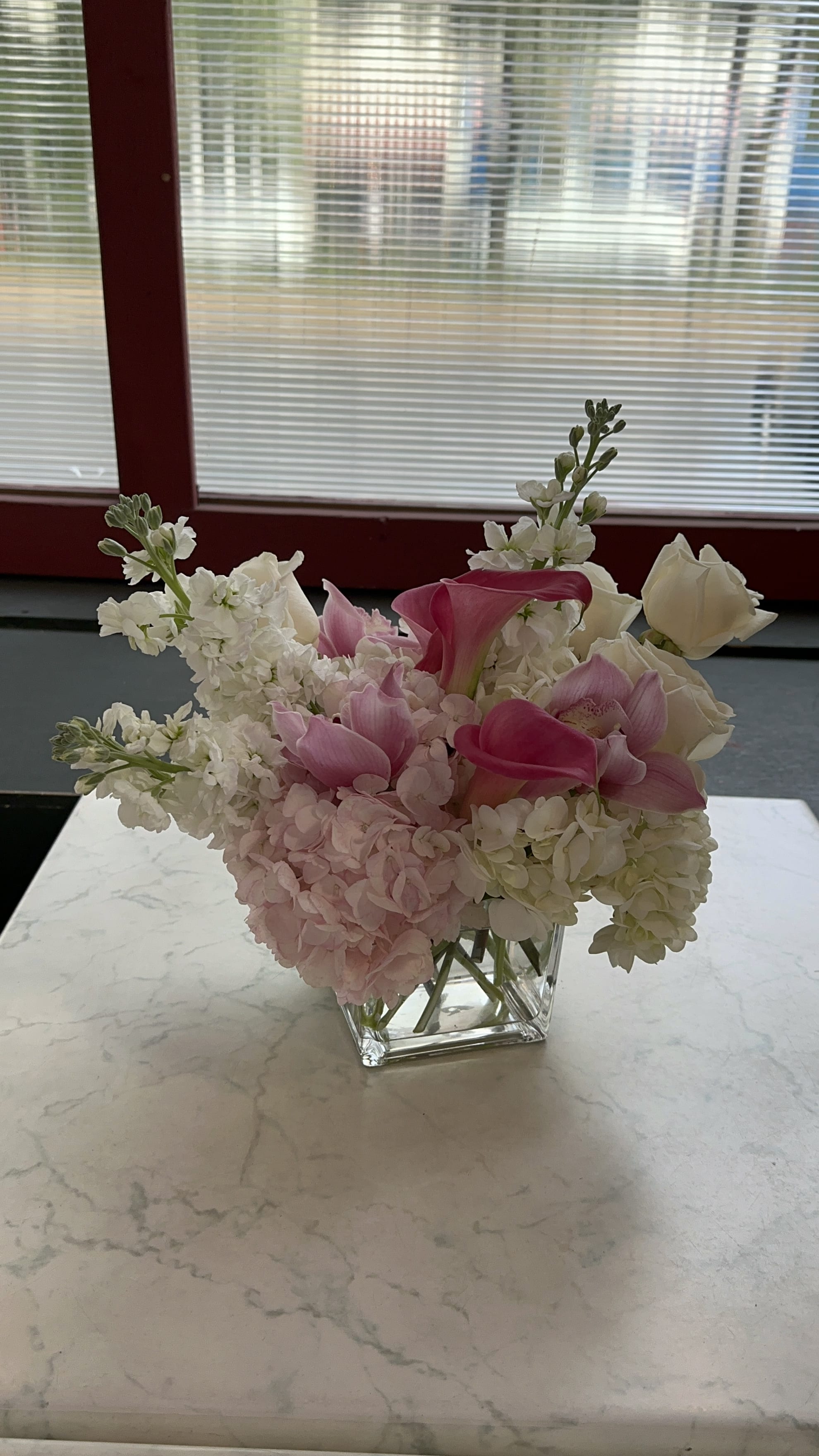 Pastel Calla - Wonderful pastel arrangement perfect for everyone  Pastel Calla comes with a pot. Approximate Dimensions: 5&quot;W x 5&quot;H