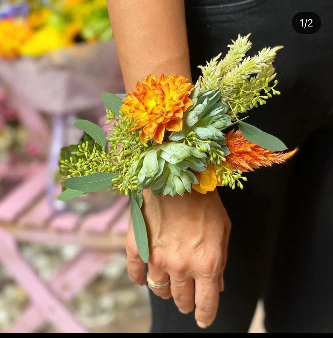 Corsage - We can do any color or any flowers you would like. Please call or text us to discuss your preferences and options. 