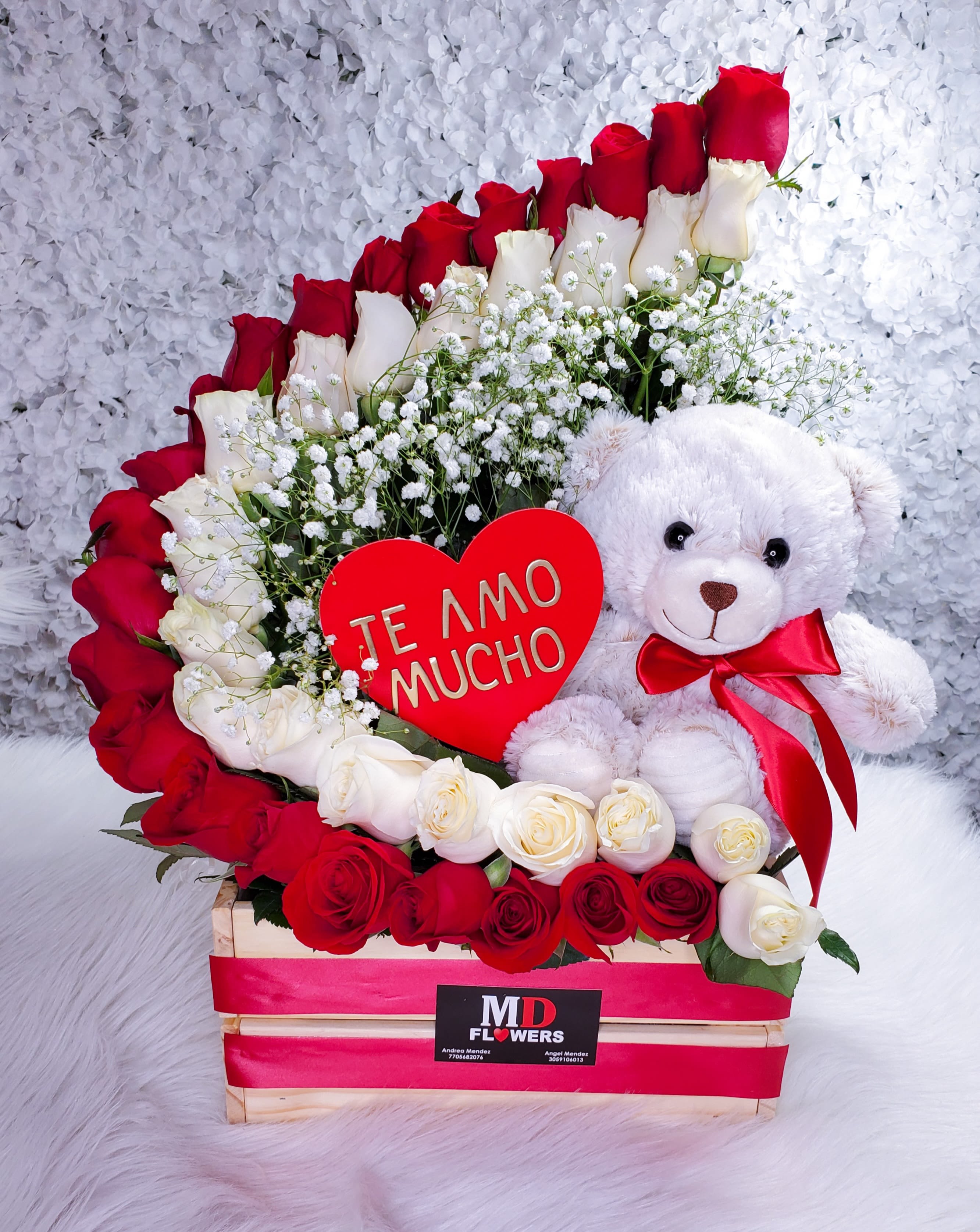 36 ROSES CLASIC - Clasic arrangement with 18 Red roses, 18 white roses, baby breath, teddy bear 