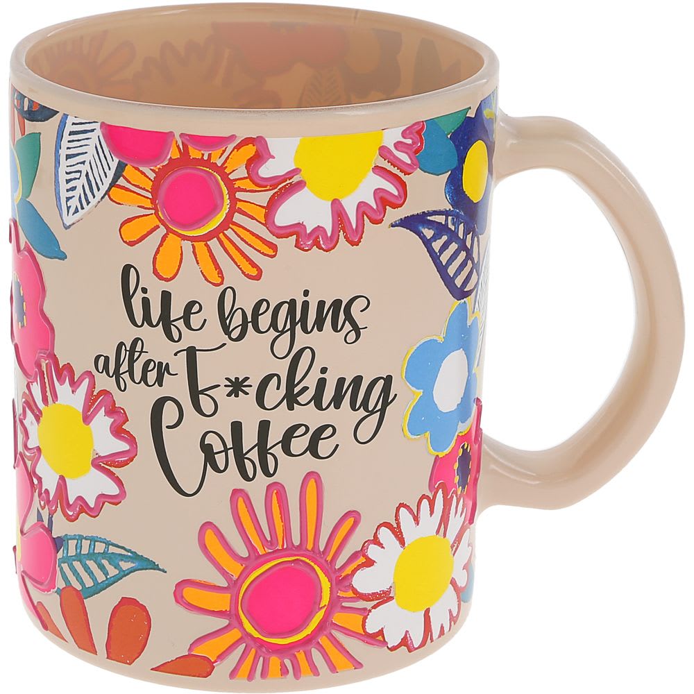 Life After Coffee- Glass Mug 18oz - Hand painted 18oz Glass Mug with message - Life begins after F*cking Coffee